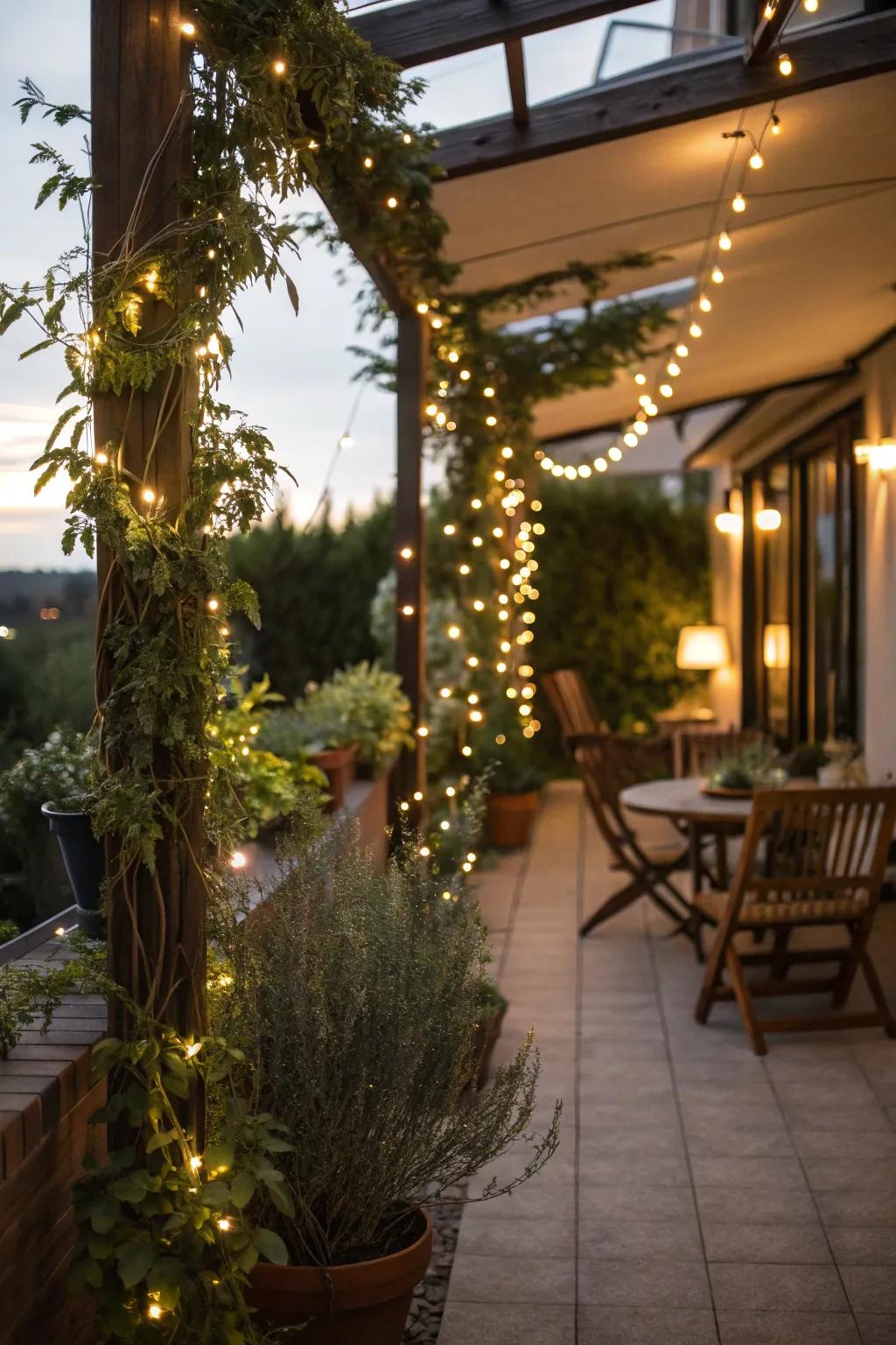 Fairy lights bring a touch of whimsy to your terrace.