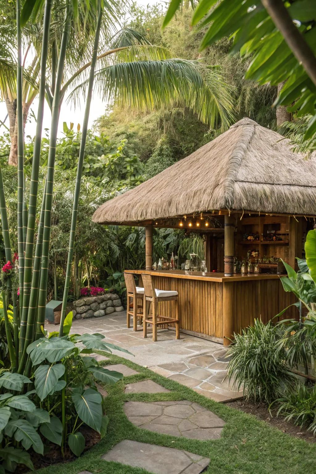 Choose bamboo for a sustainable and stylish tiki bar roof.