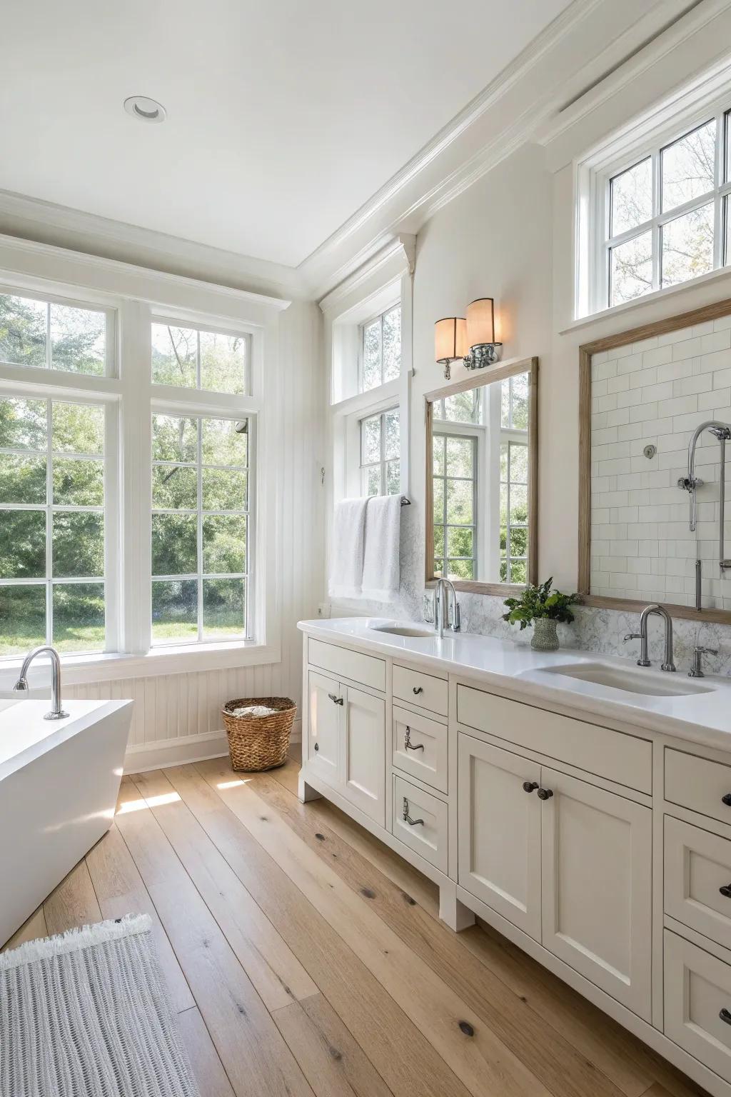 A bright and neutral color scheme creates a spacious and inviting bathroom atmosphere.