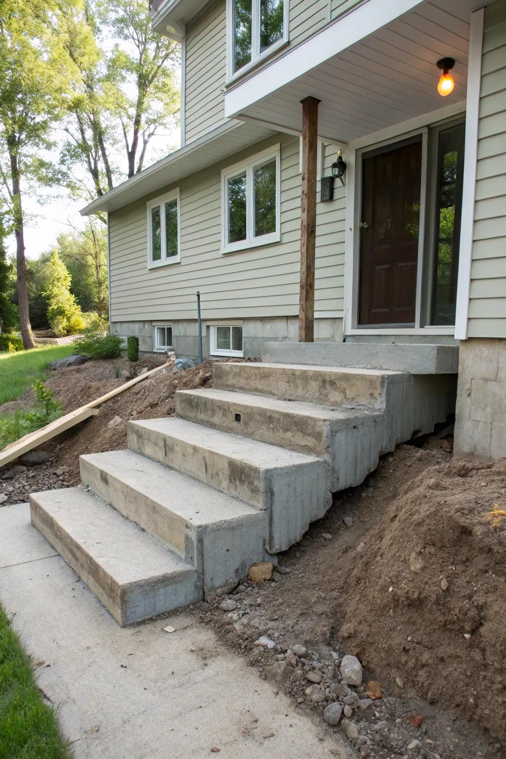 Concrete steps provide both functionality and aesthetic appeal.