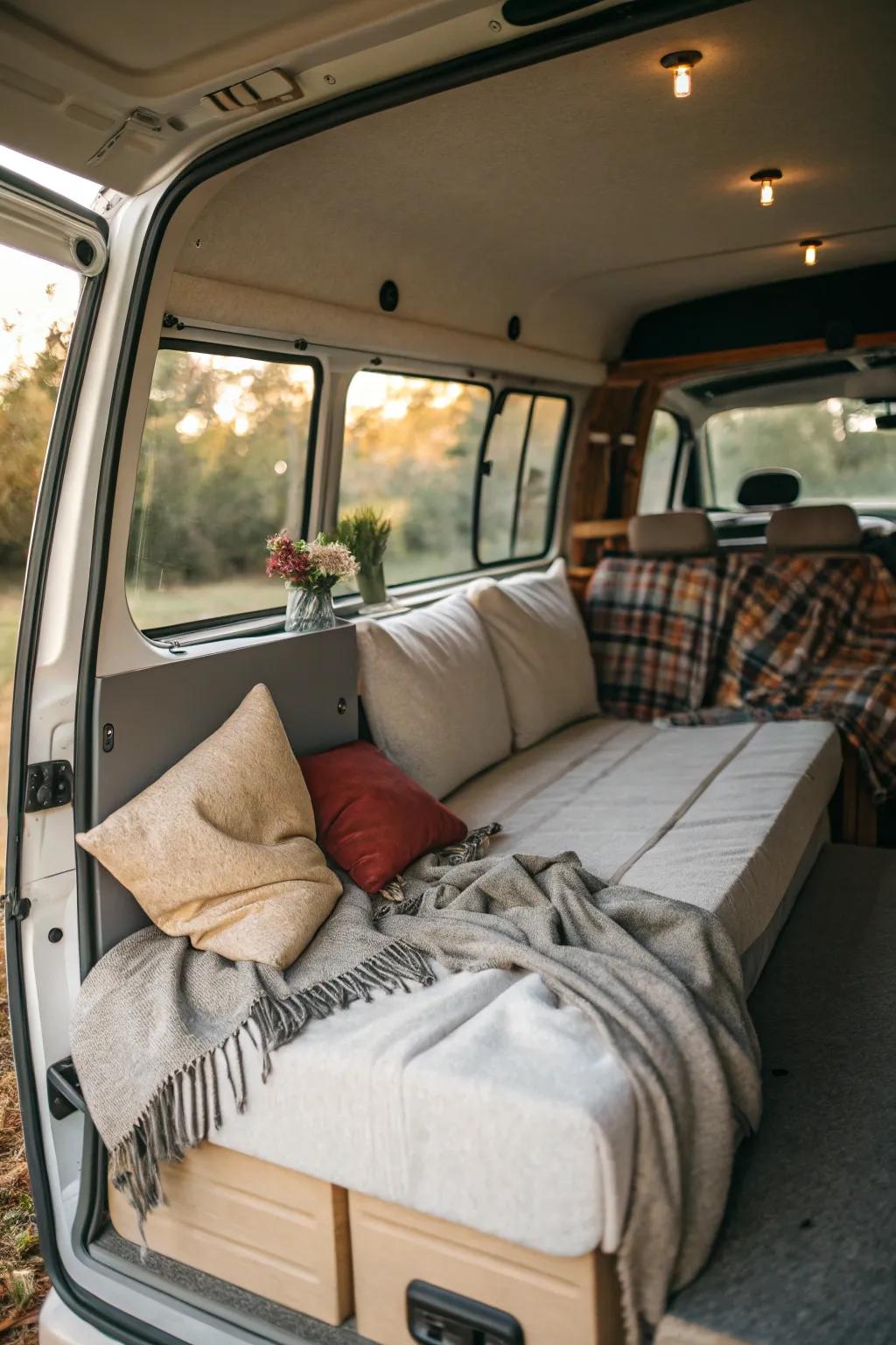 Convertible furniture enhances both space and functionality in a van.