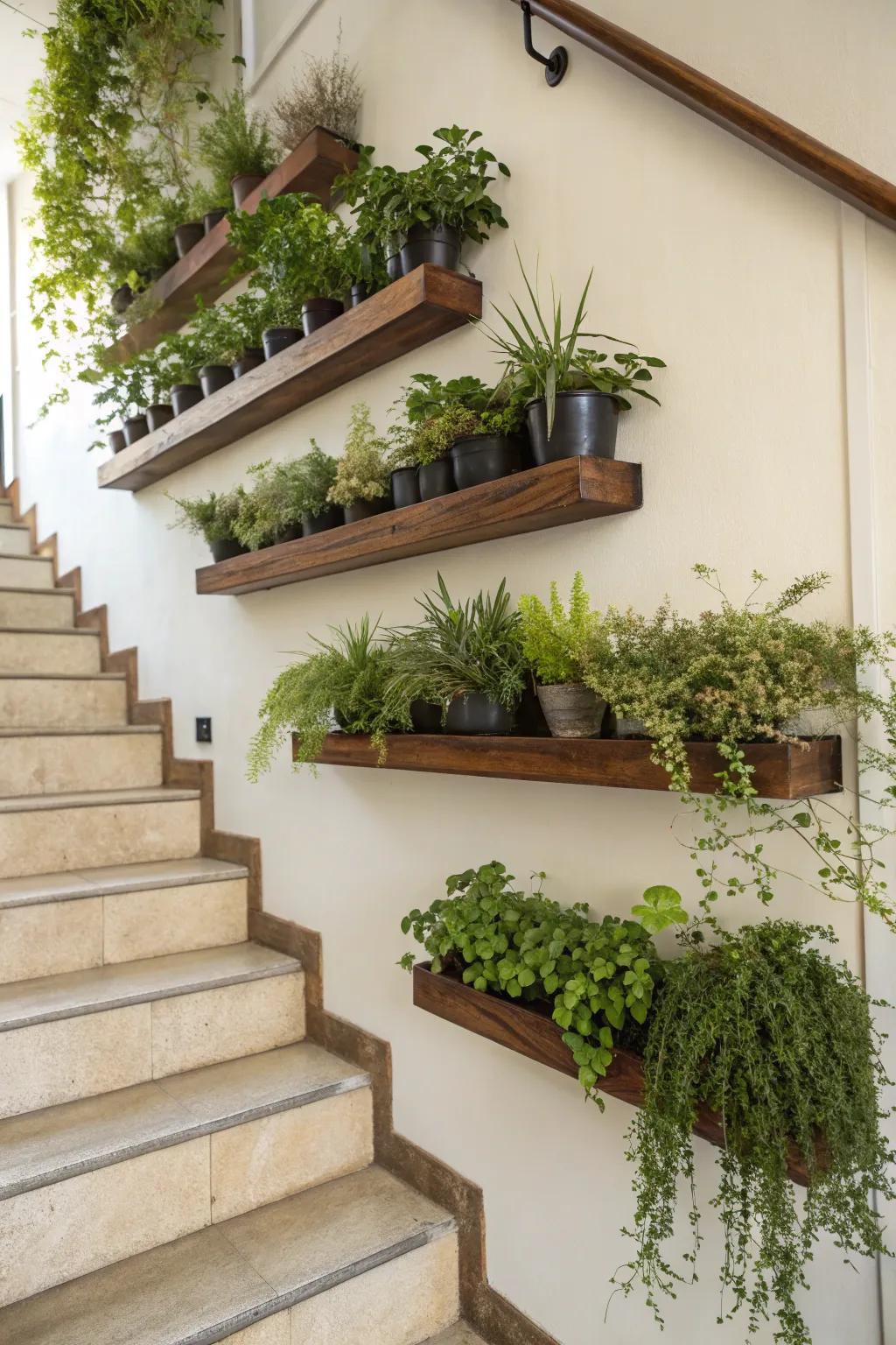 Bring nature indoors with a plant-filled staircase wall.