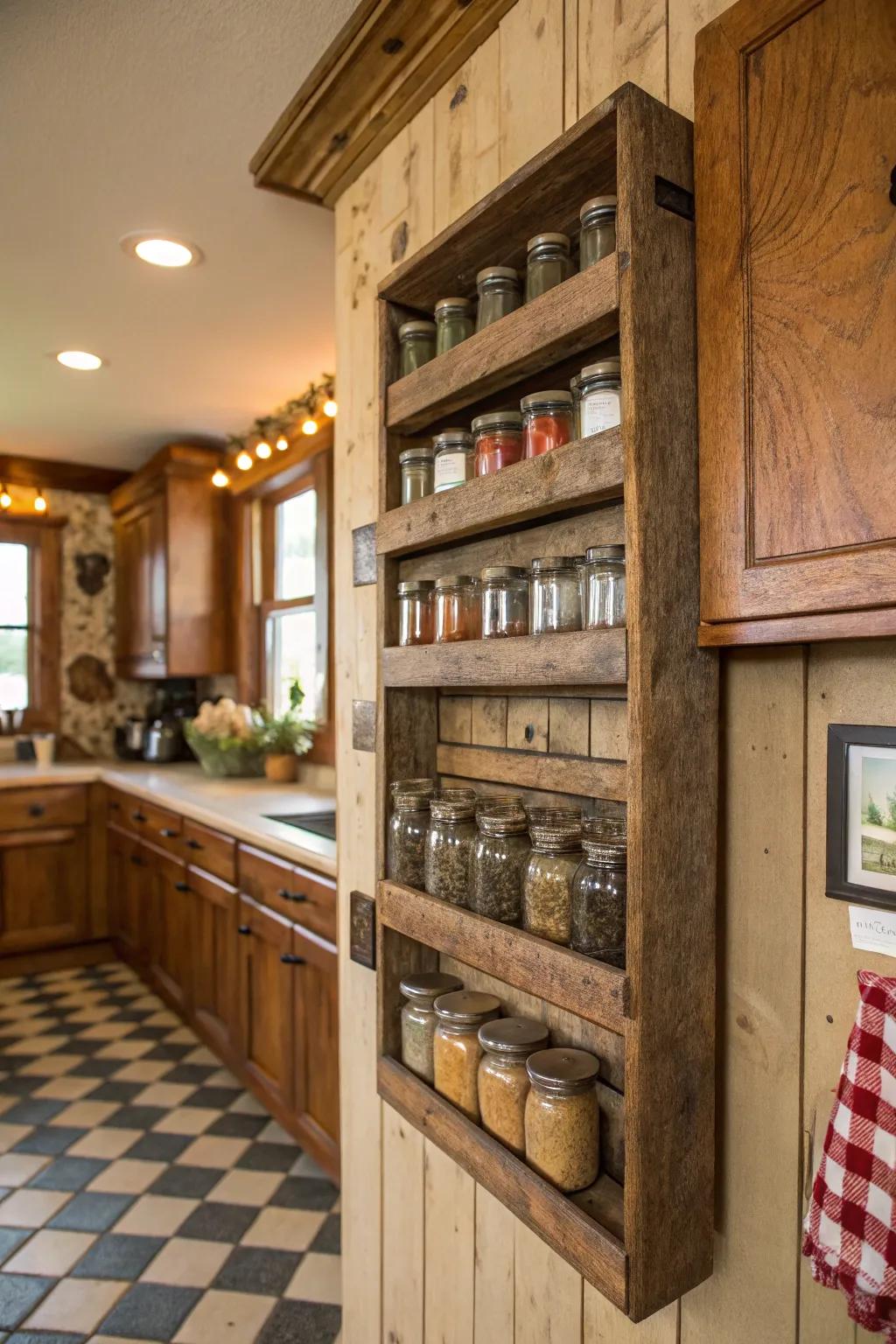 Rustic wooden racks add warmth and texture to your decor.