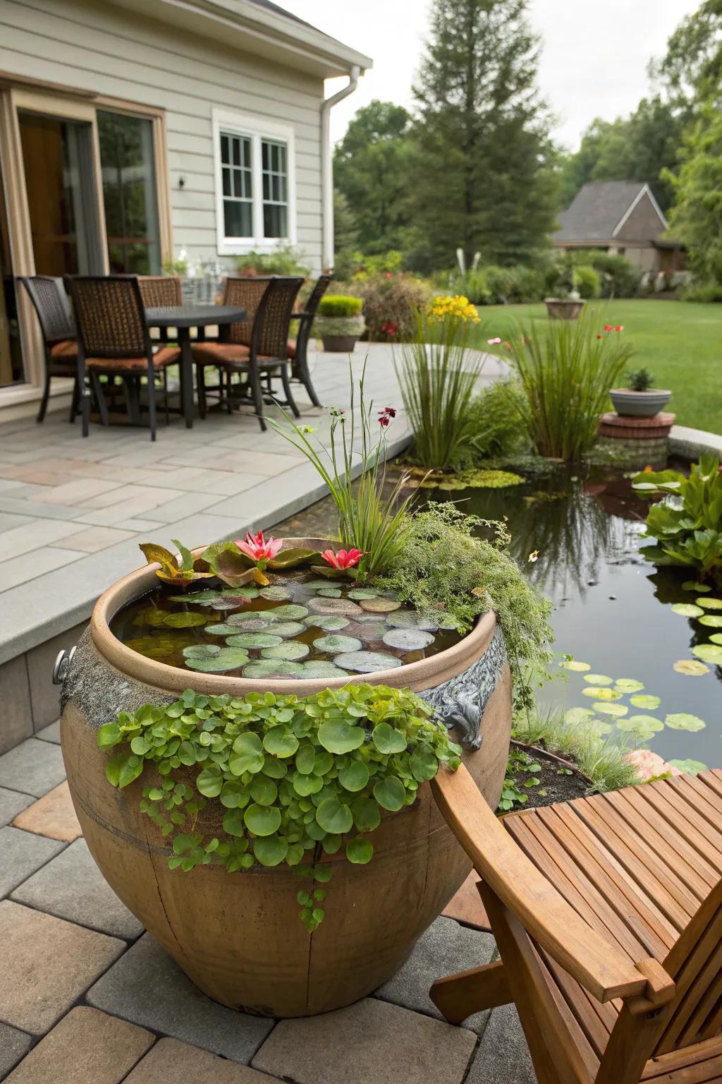 Container water gardens bring a touch of nature to smaller spaces like patios and balconies.