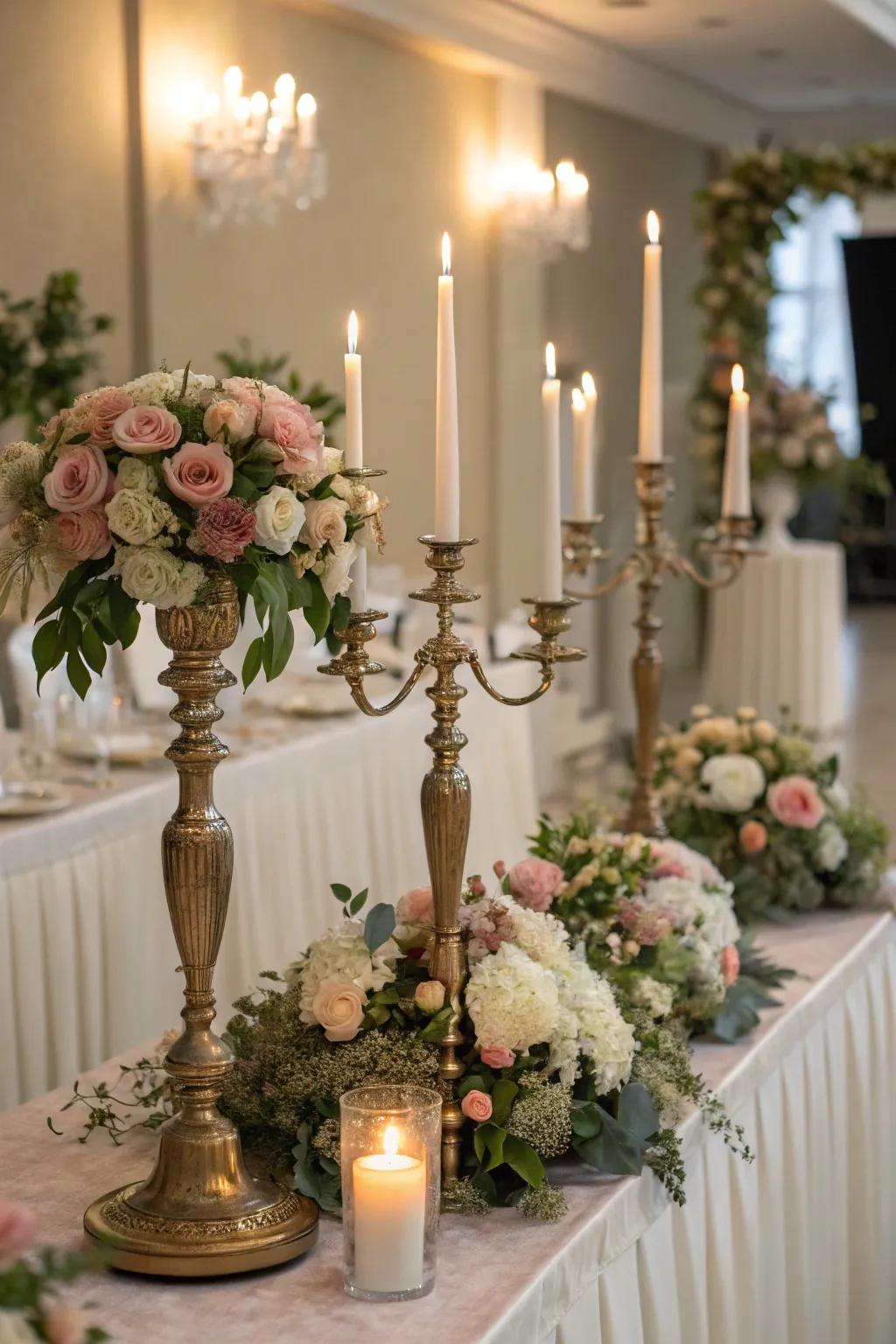 Vintage candelabras elevating the elegance of the decor.