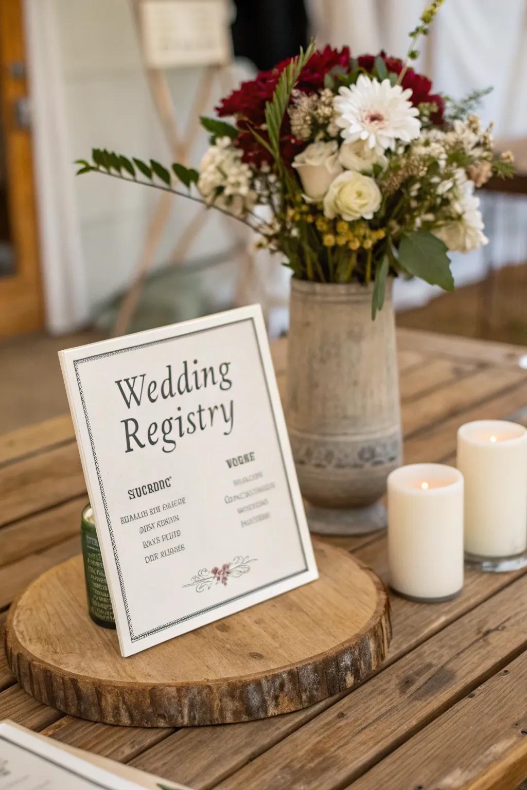 A registry card with clear instructions for easy guest access.