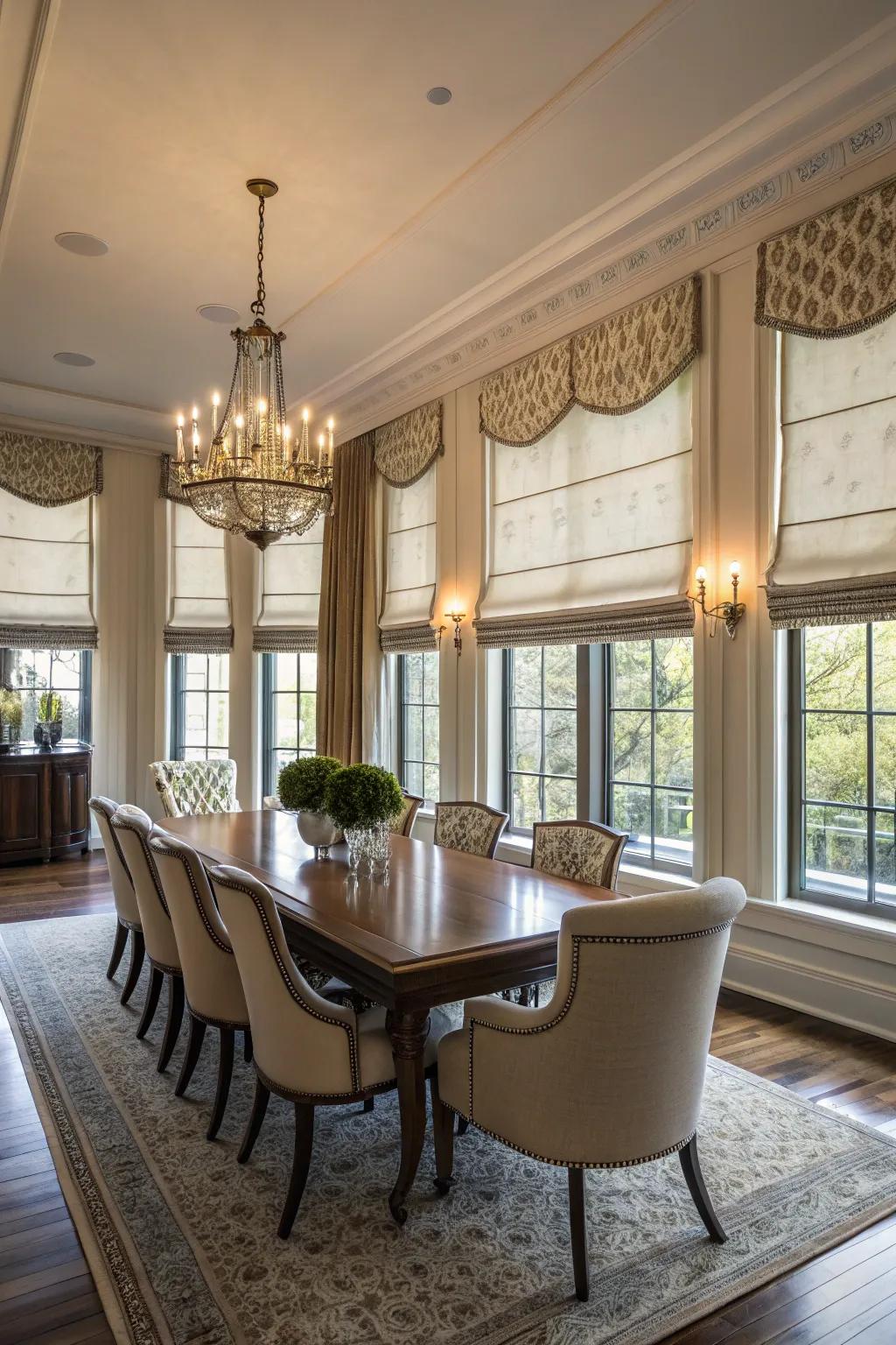 Roman shades provide a clean, tailored look.