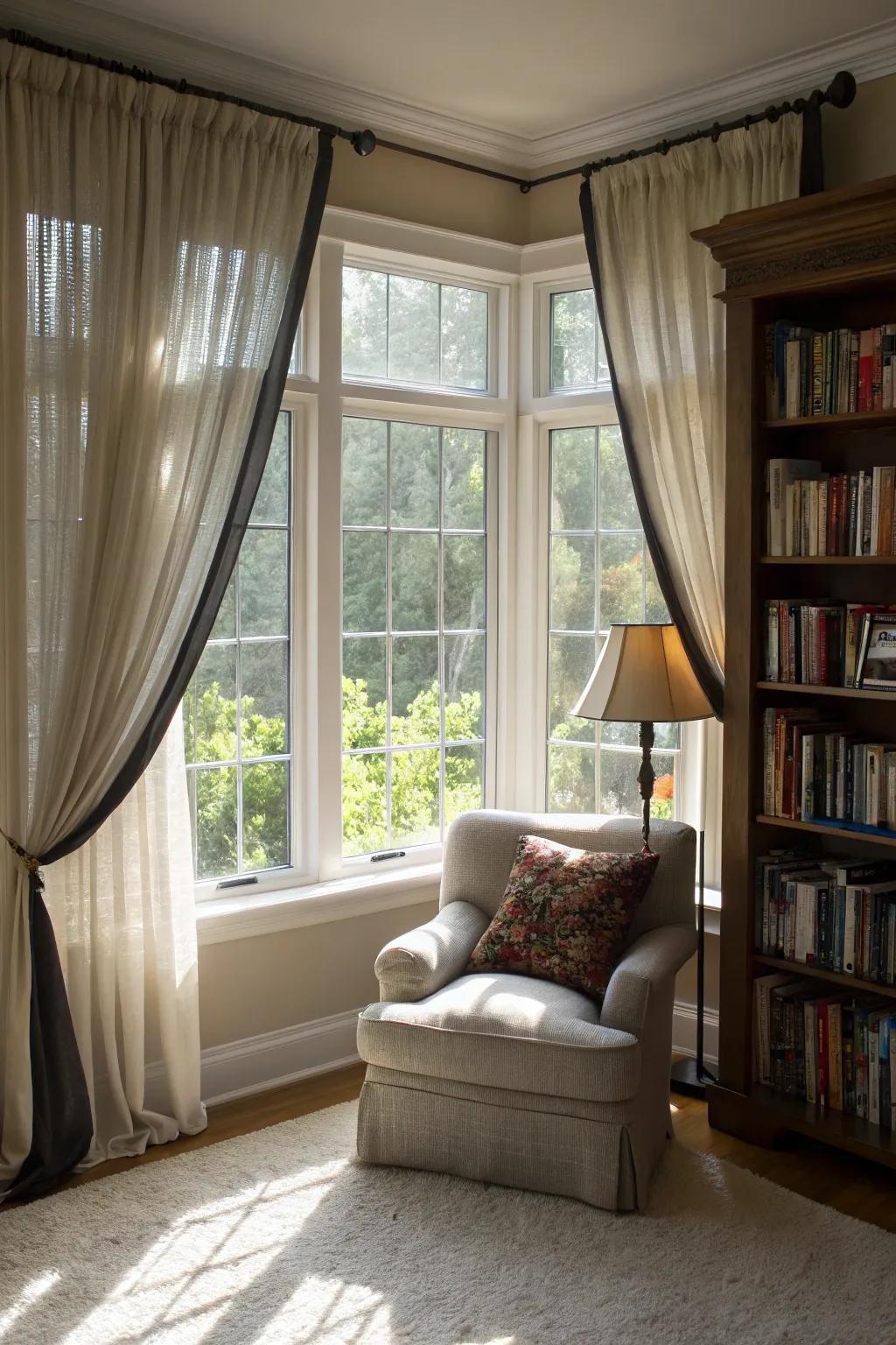 Layered curtains provide style and versatility.