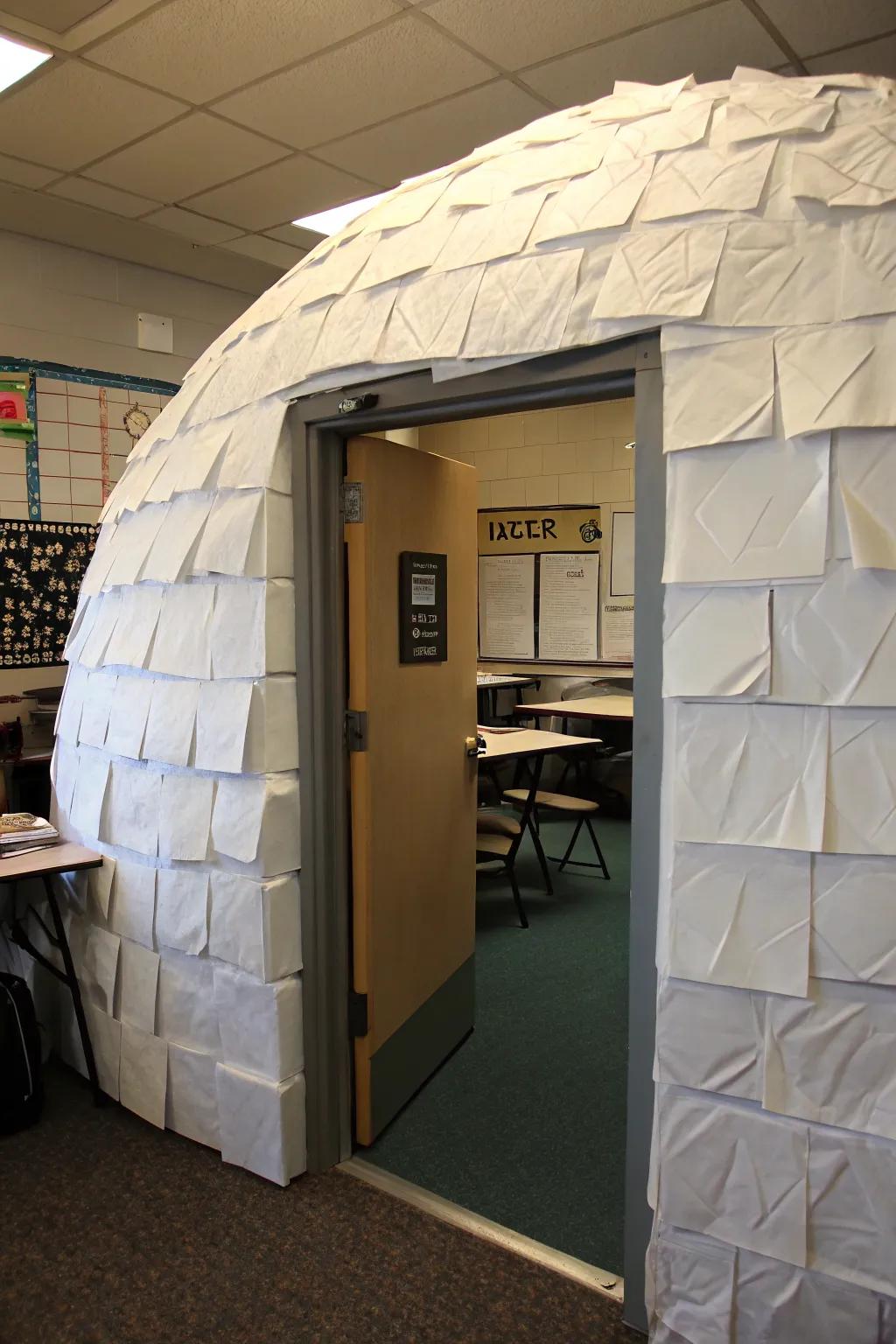 Step into a cozy igloo classroom.