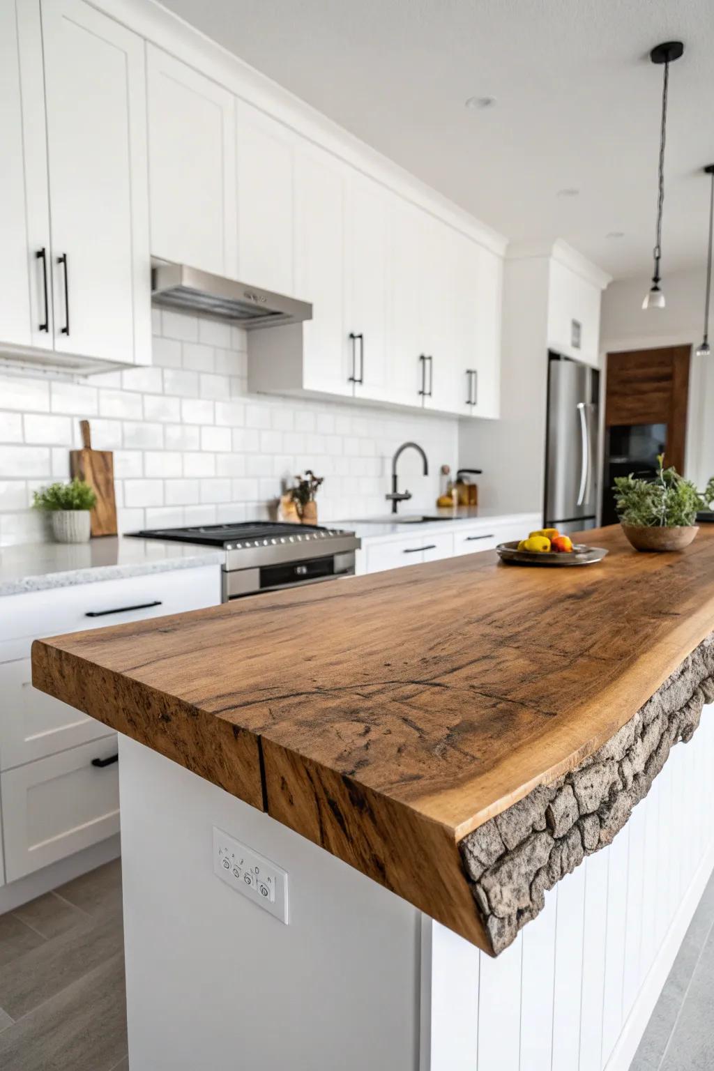 A live edge countertop showcasing nature's unique artistry.