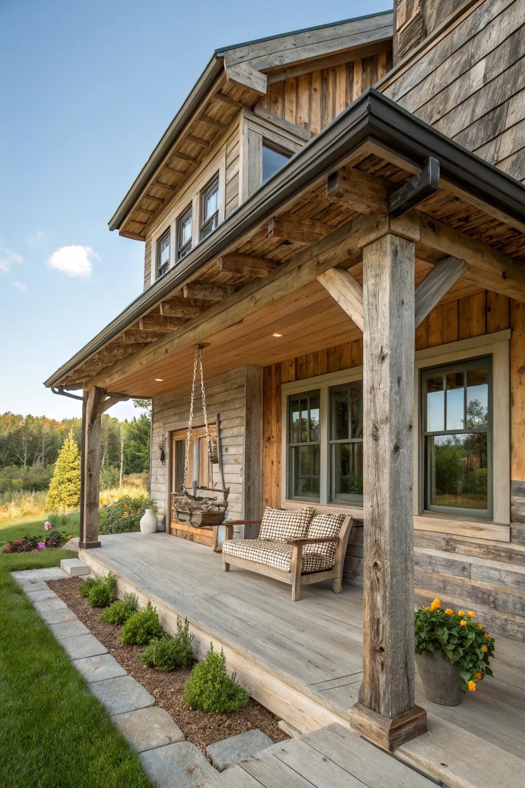 Reclaimed wood soffits offer rustic charm and sustainability.