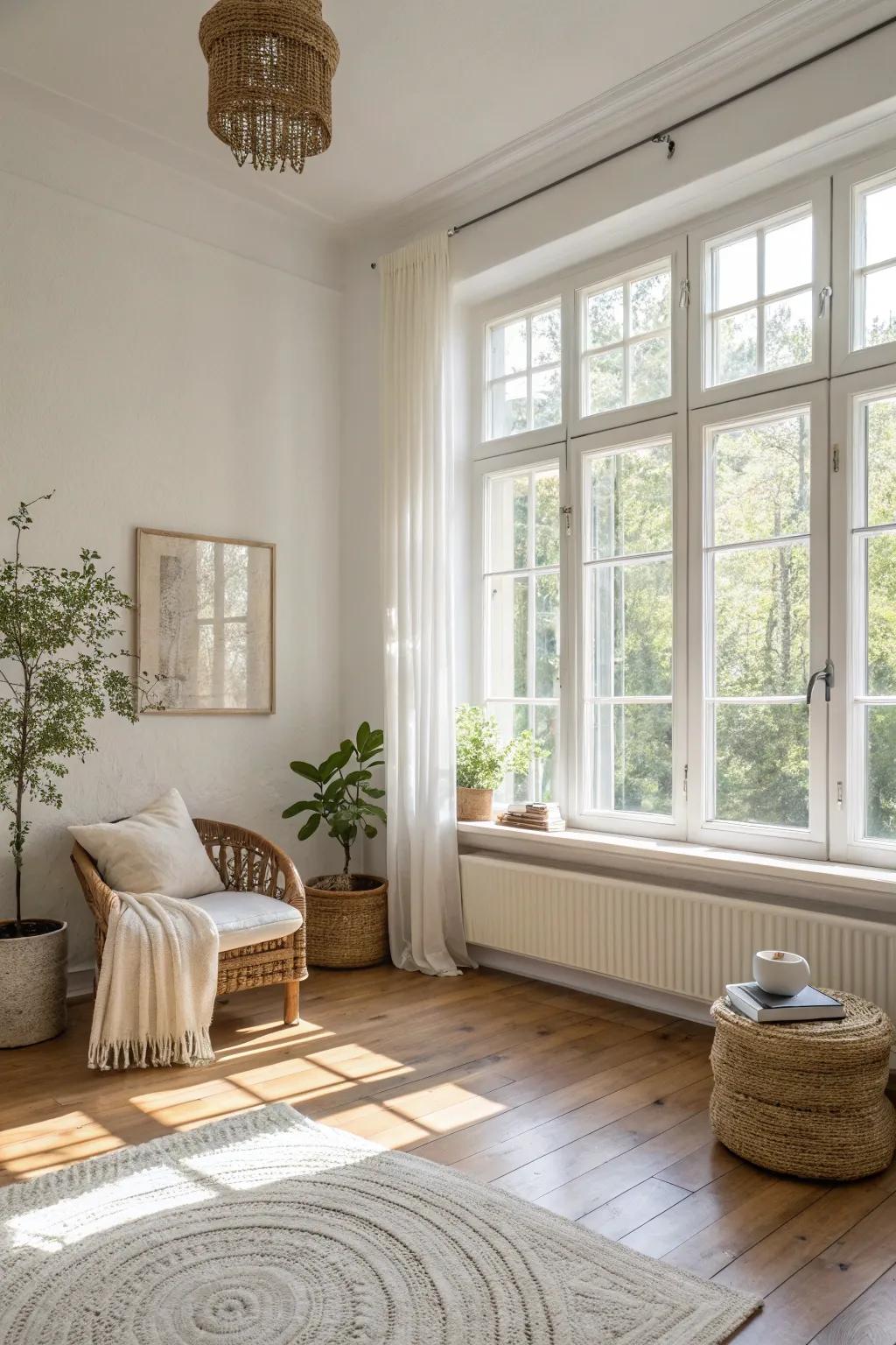 A bright, sunlit room with natural light flooding in.