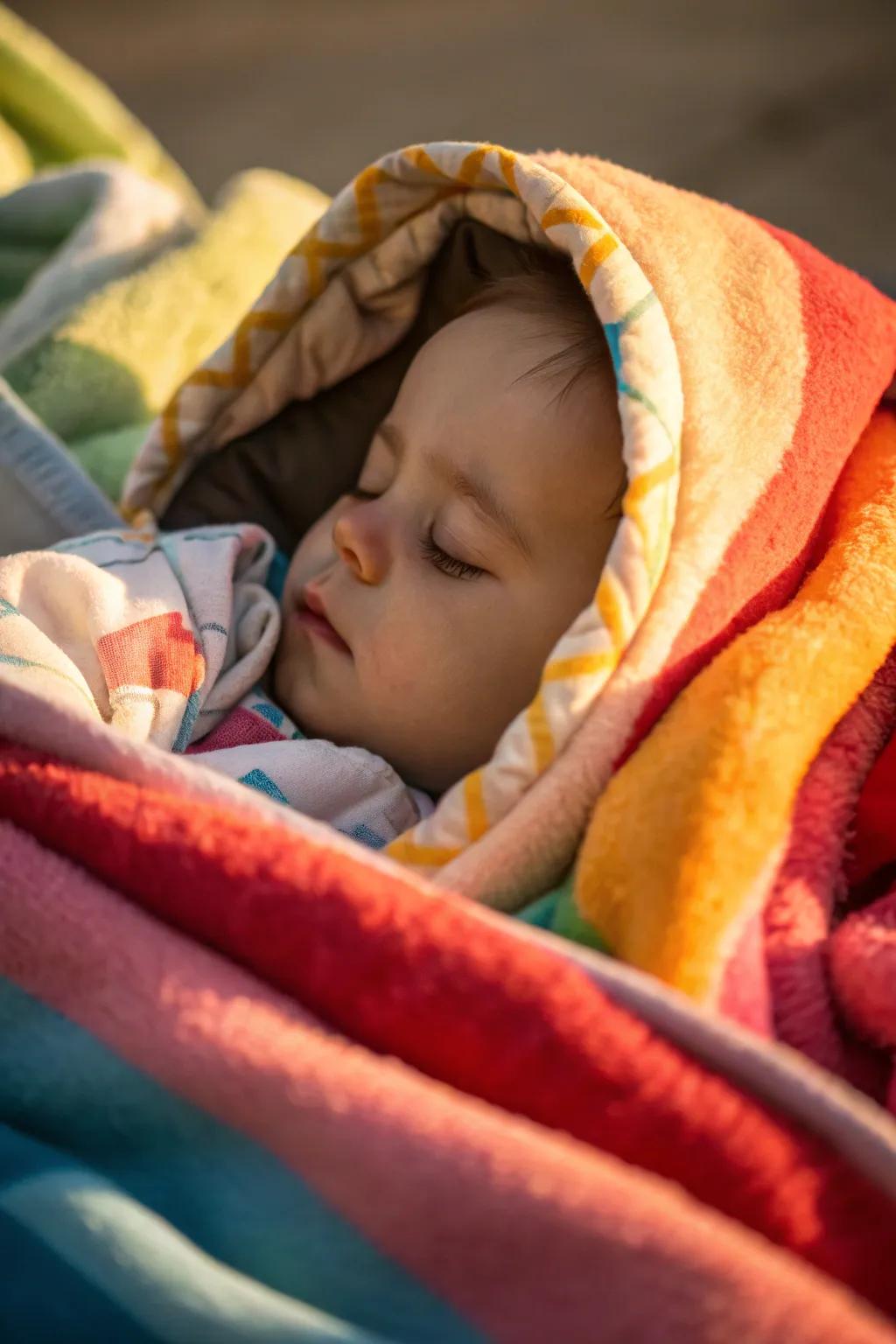 A cozy blanket nest for capturing serene baby moments.