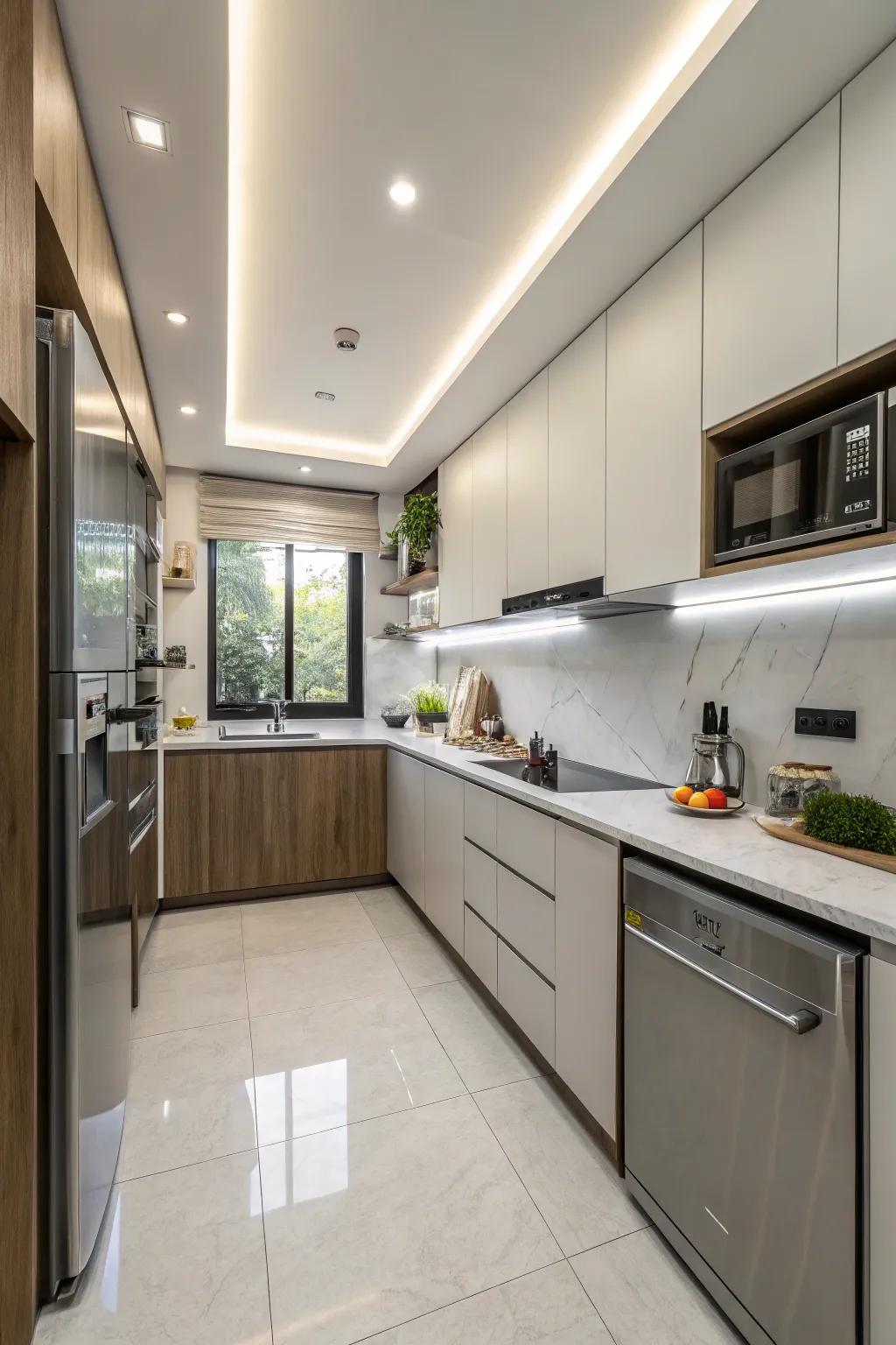 Integrated appliances offer a sleek and seamless kitchen look.