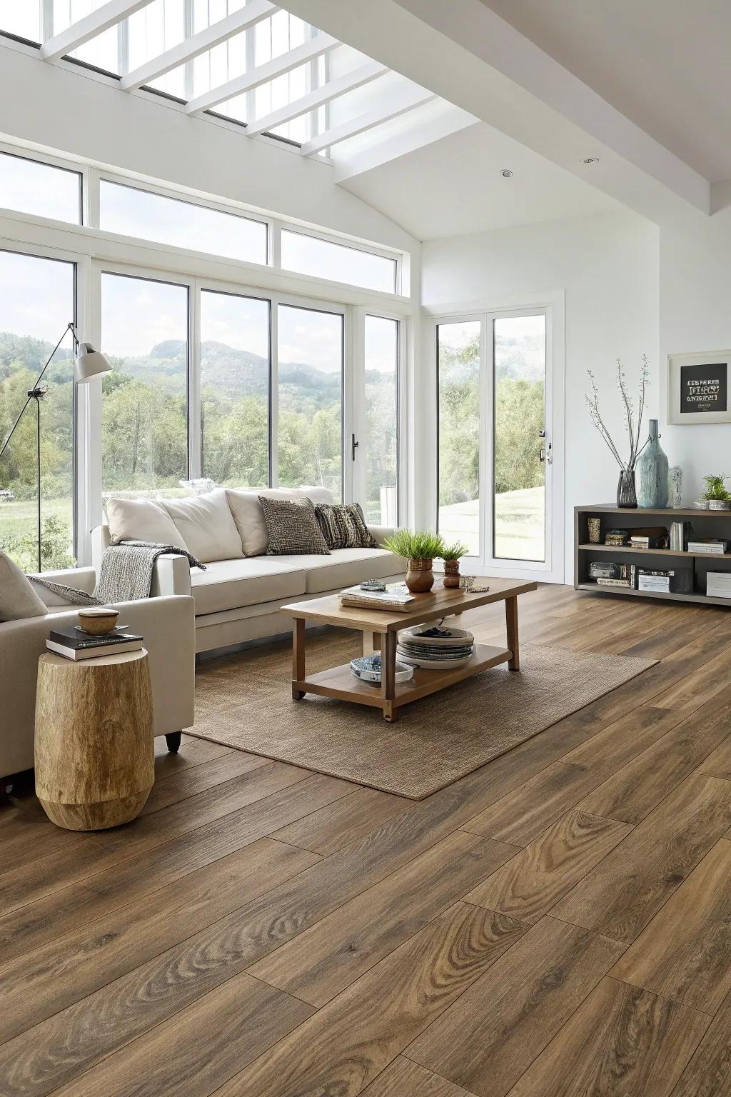 Vinyl plank flooring provides the elegance of hardwood with added durability.