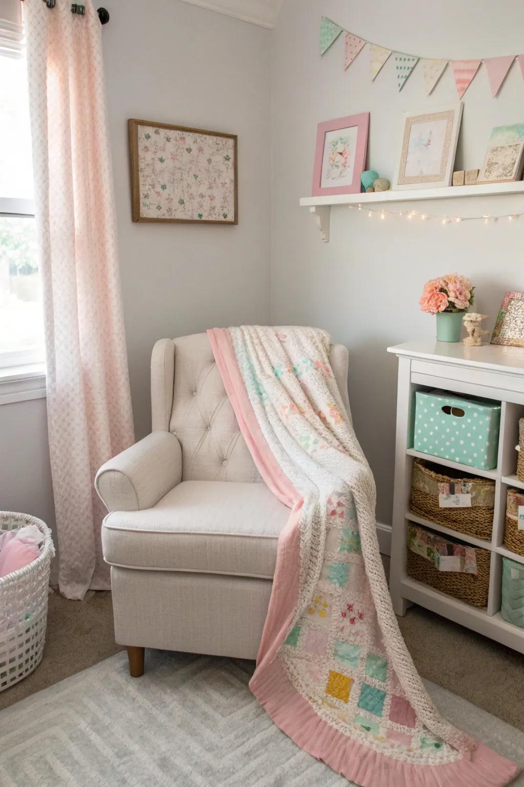 A comfy seating area perfect for cuddling and reading together.