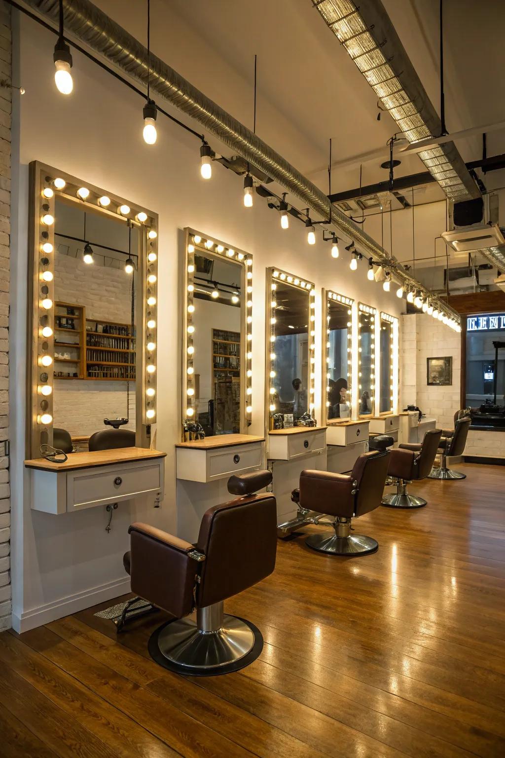 Barbershop mirrors beautifully lit for precision and style.