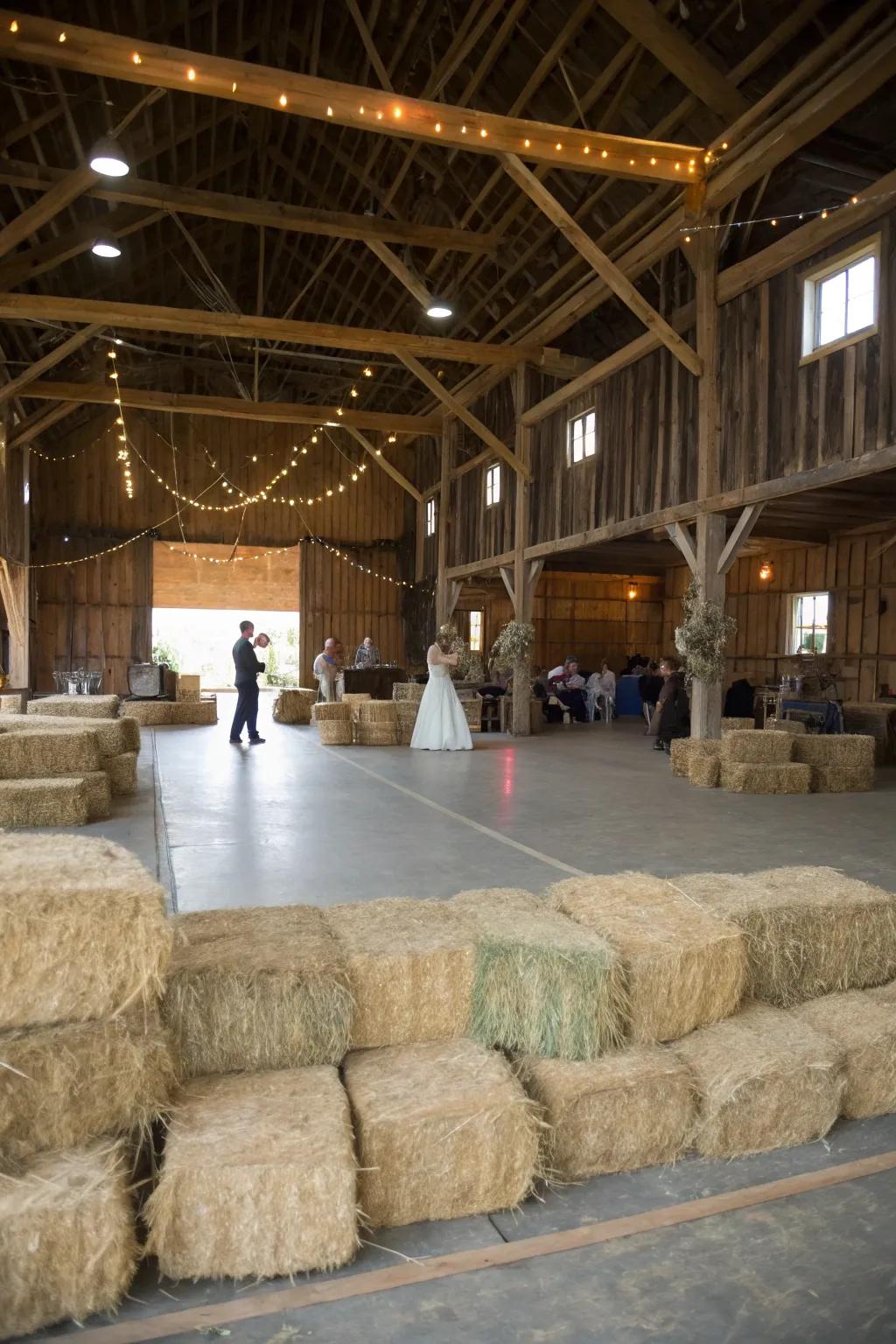 Hay bales offer both seating and a rustic decoration.