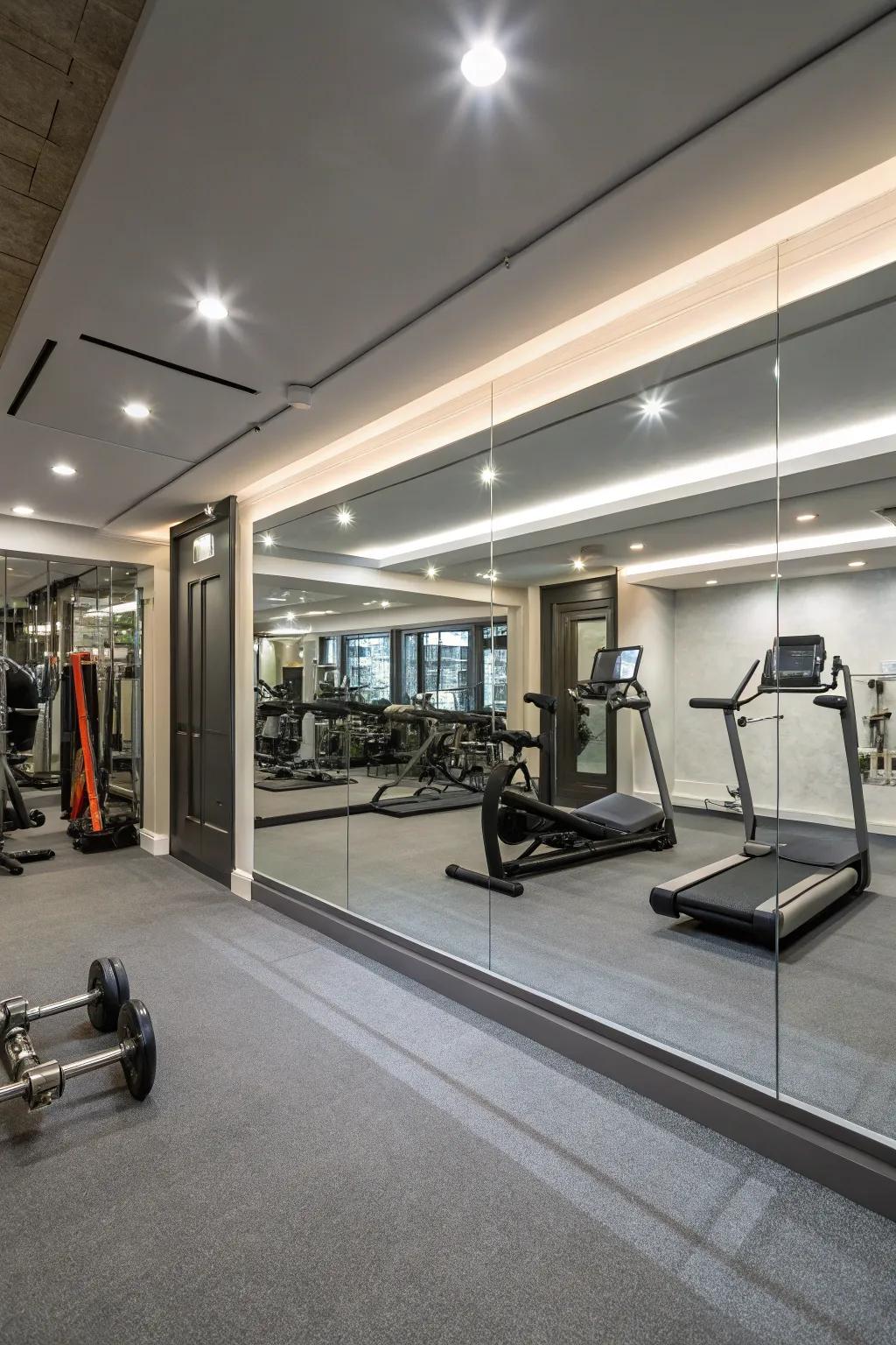 Mirrors not only enhance the space but also aid in perfecting your workout form.