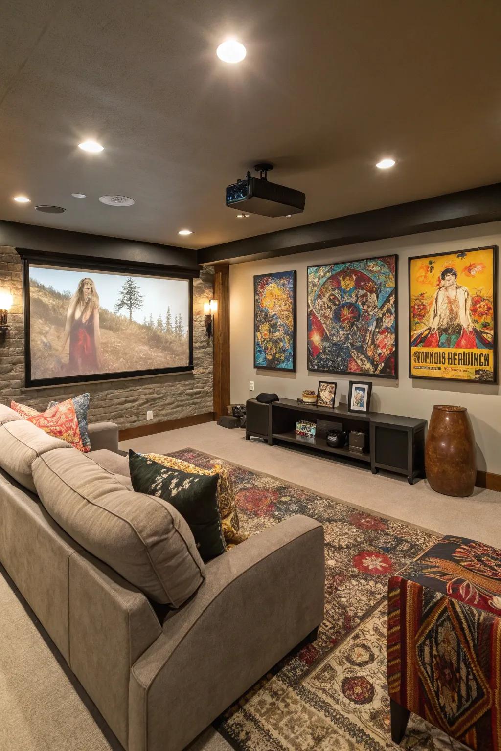 Thematic artwork adds a personal touch to your media room decor.