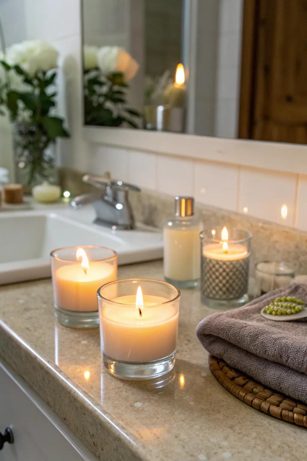 Scented candles add warmth and comfort to your bathroom space.