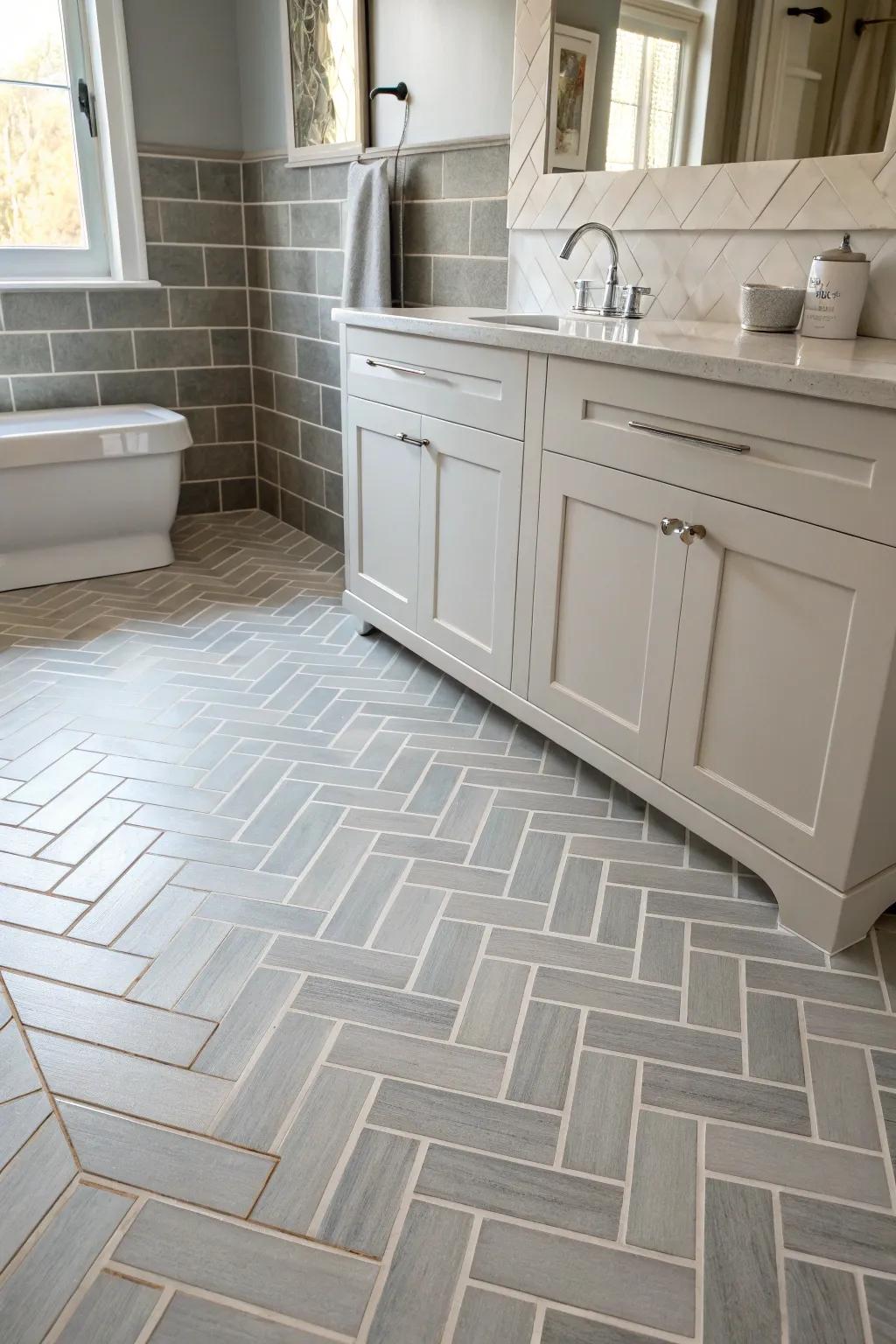 Chevron tiles create a sophisticated sense of movement.