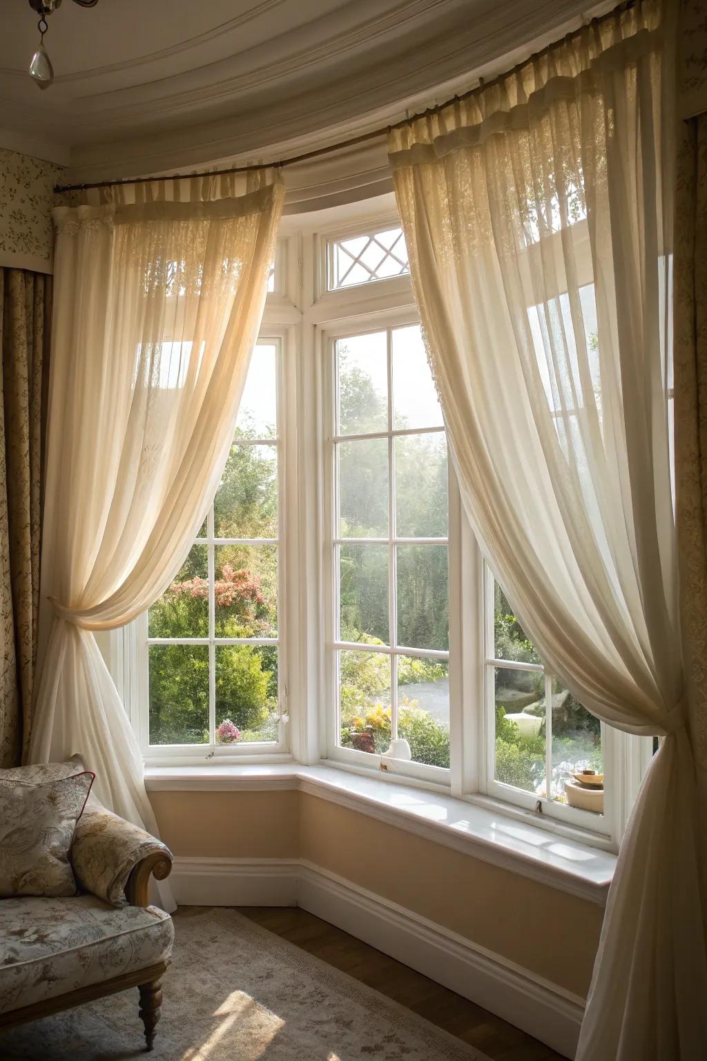 Sheer curtains providing a light and airy atmosphere.