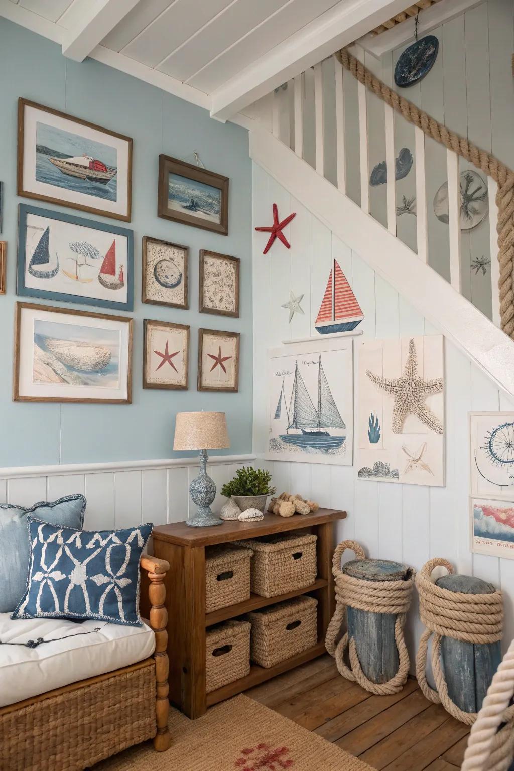 Nautical elements add a touch of the ocean to this beach house interior.