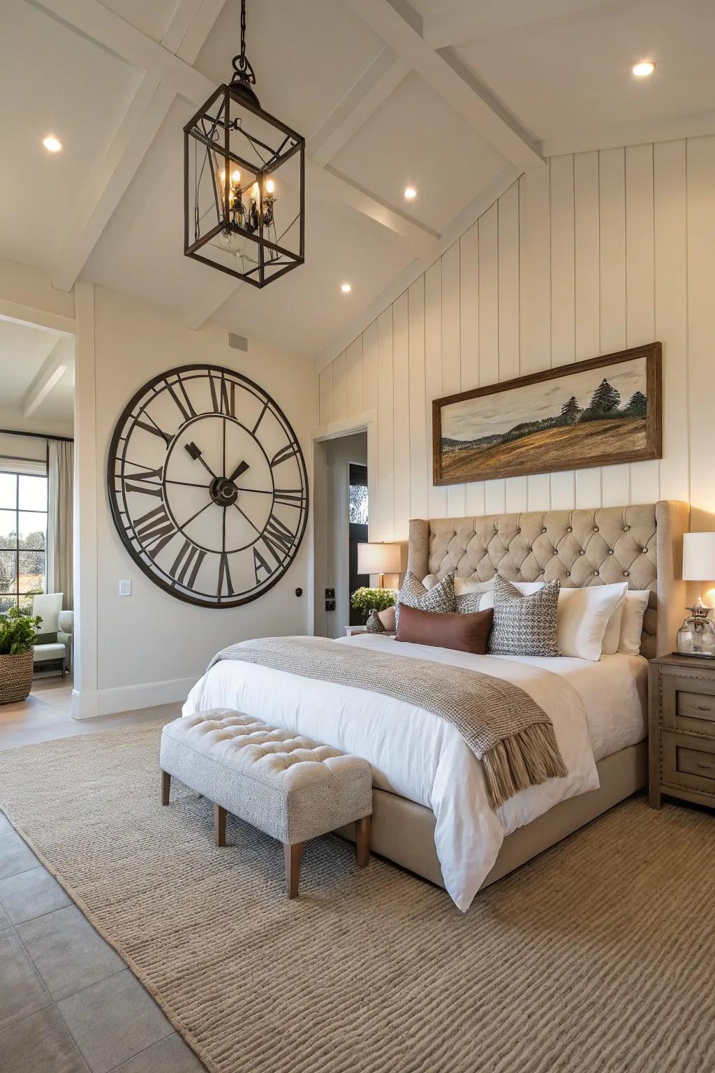 Make a bold statement with an oversized clock centerpiece.