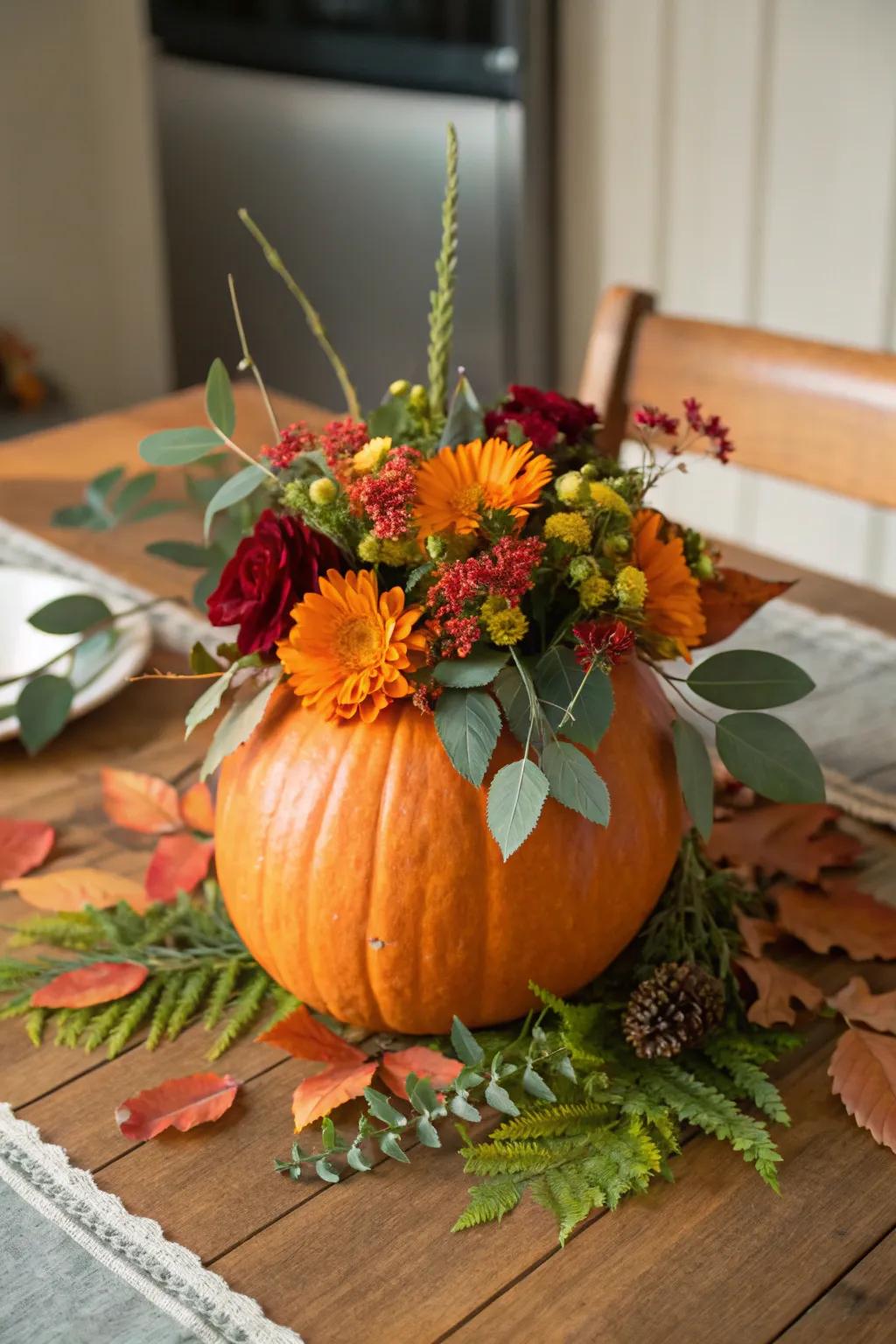 Add a touch of elegance with floral-adorned pumpkins.