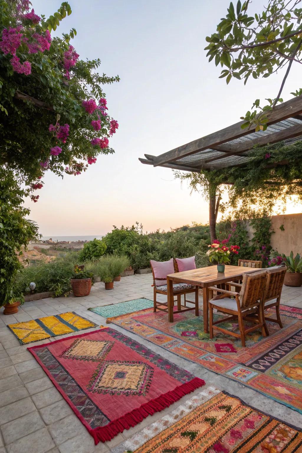 Outdoor rugs add warmth and color to your patio space.