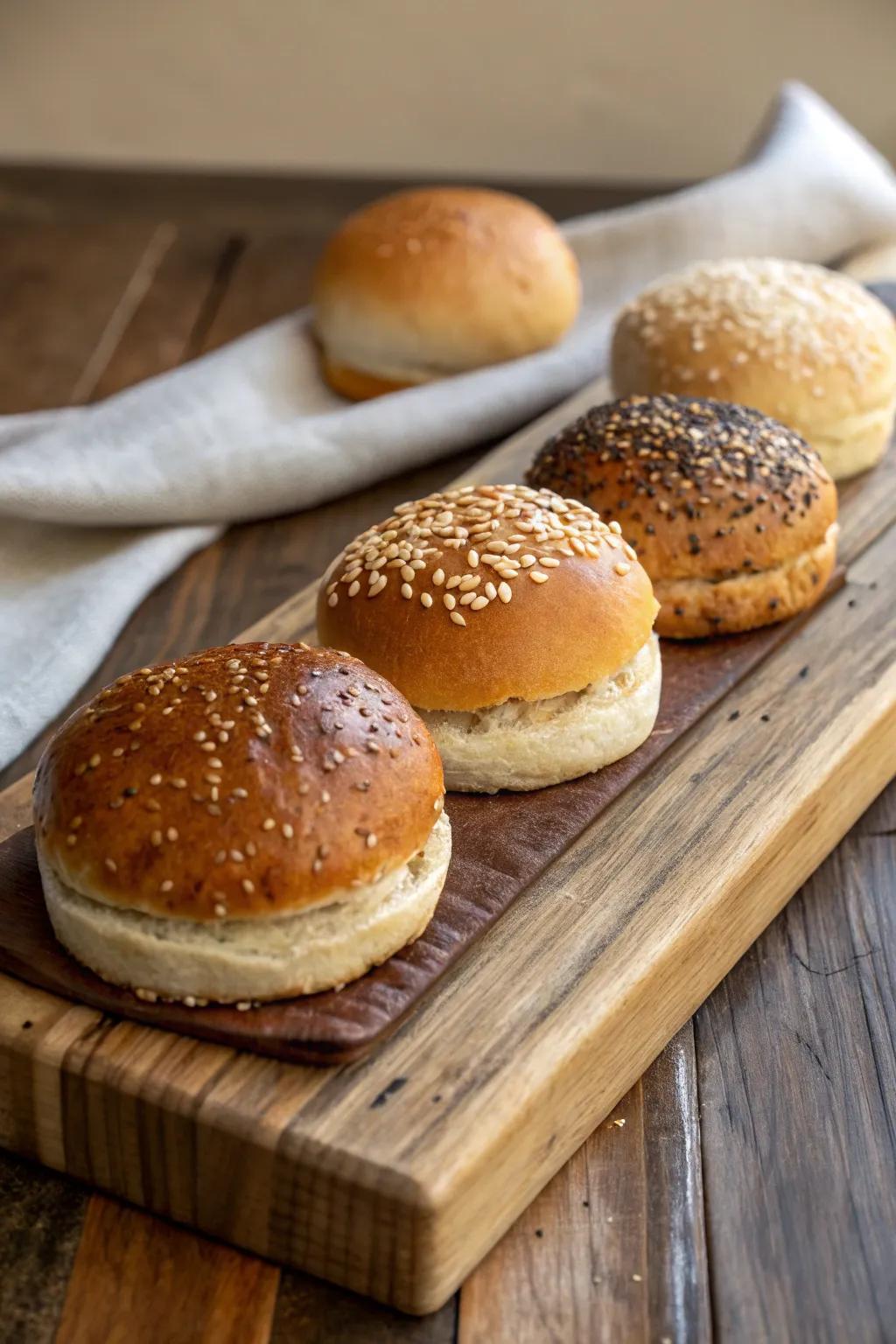 A variety of buns to suit every guest's preference.