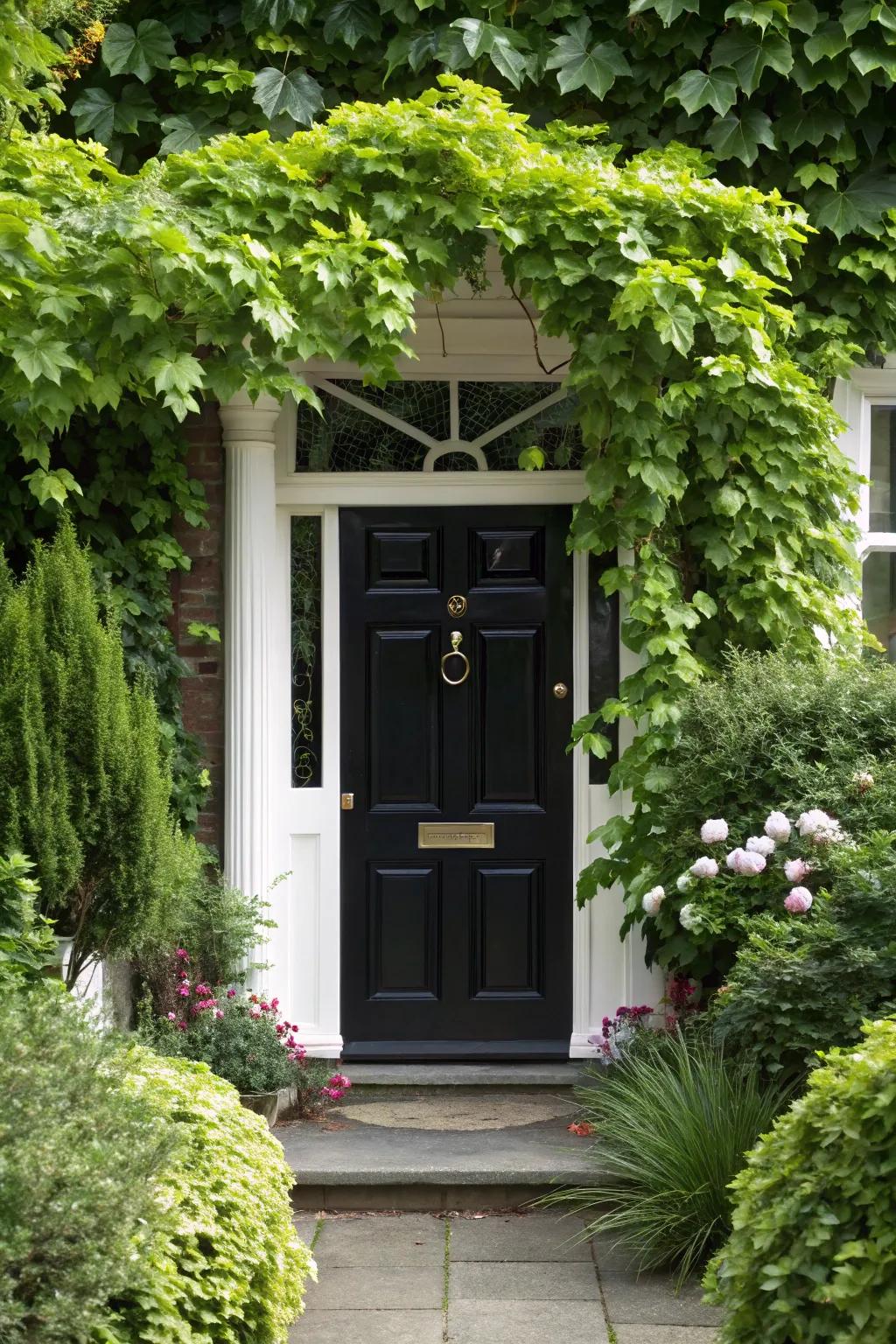 Sidelights on a black door bring elegance and natural light into the home.