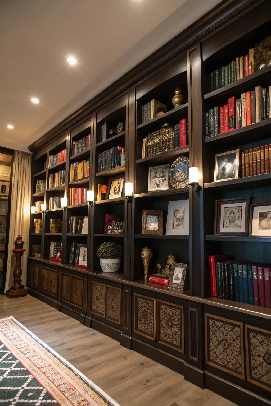 Floor-to-ceiling shelves for a grand display.