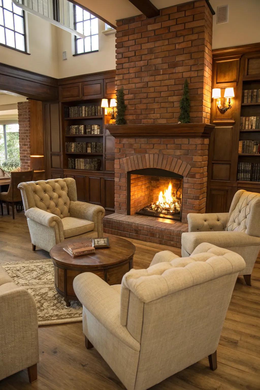 Create a cozy nook by arranging seating around your fireplace.