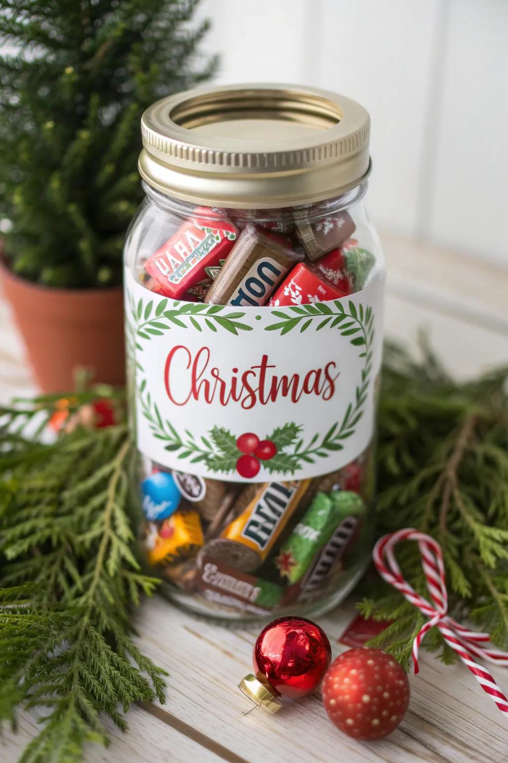 Mason jar candy gifts that are both festive and delicious.