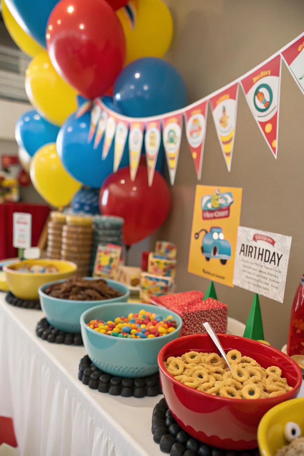 A themed cereal display adds charm to special occasions.