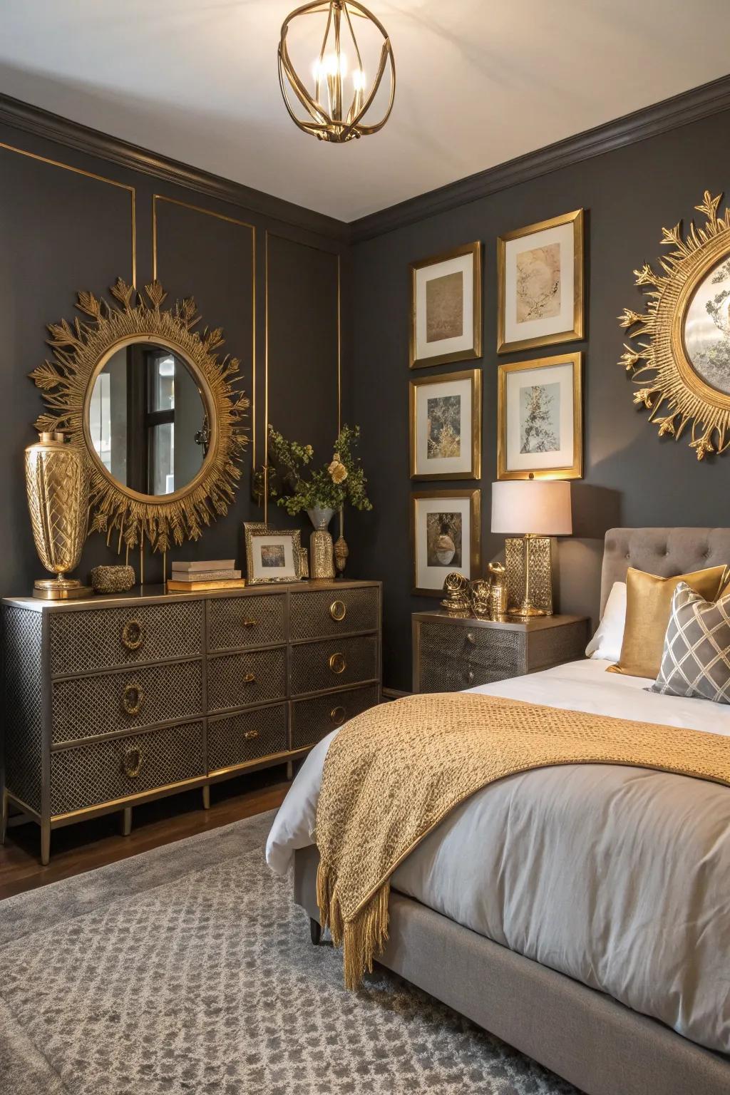 Add a touch of luxury with gold accents against charcoal gray.