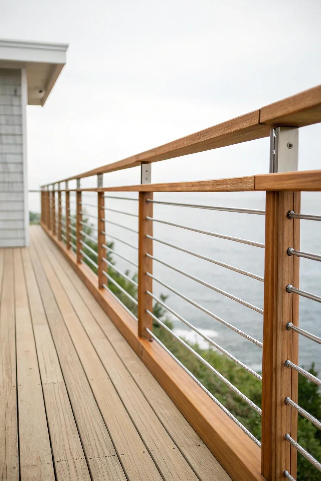 Horizontal wood bars provide a simple yet elegant railing solution.