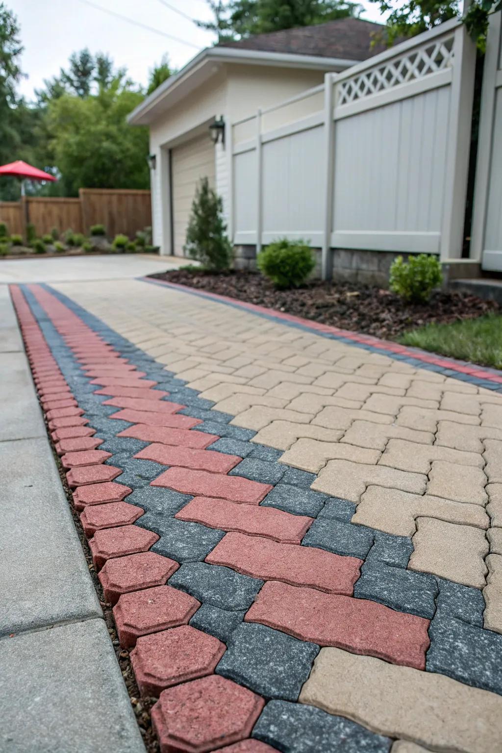 Paver stones add a touch of elegance to this concrete driveway.