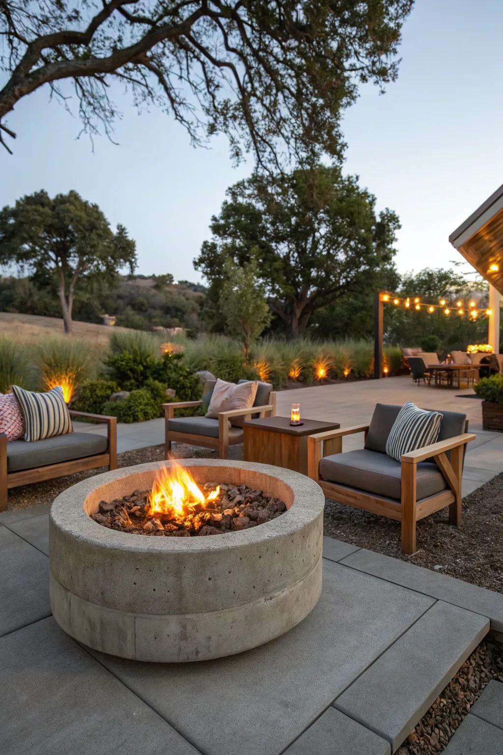 Concrete fire pits are perfect for cozy nights.