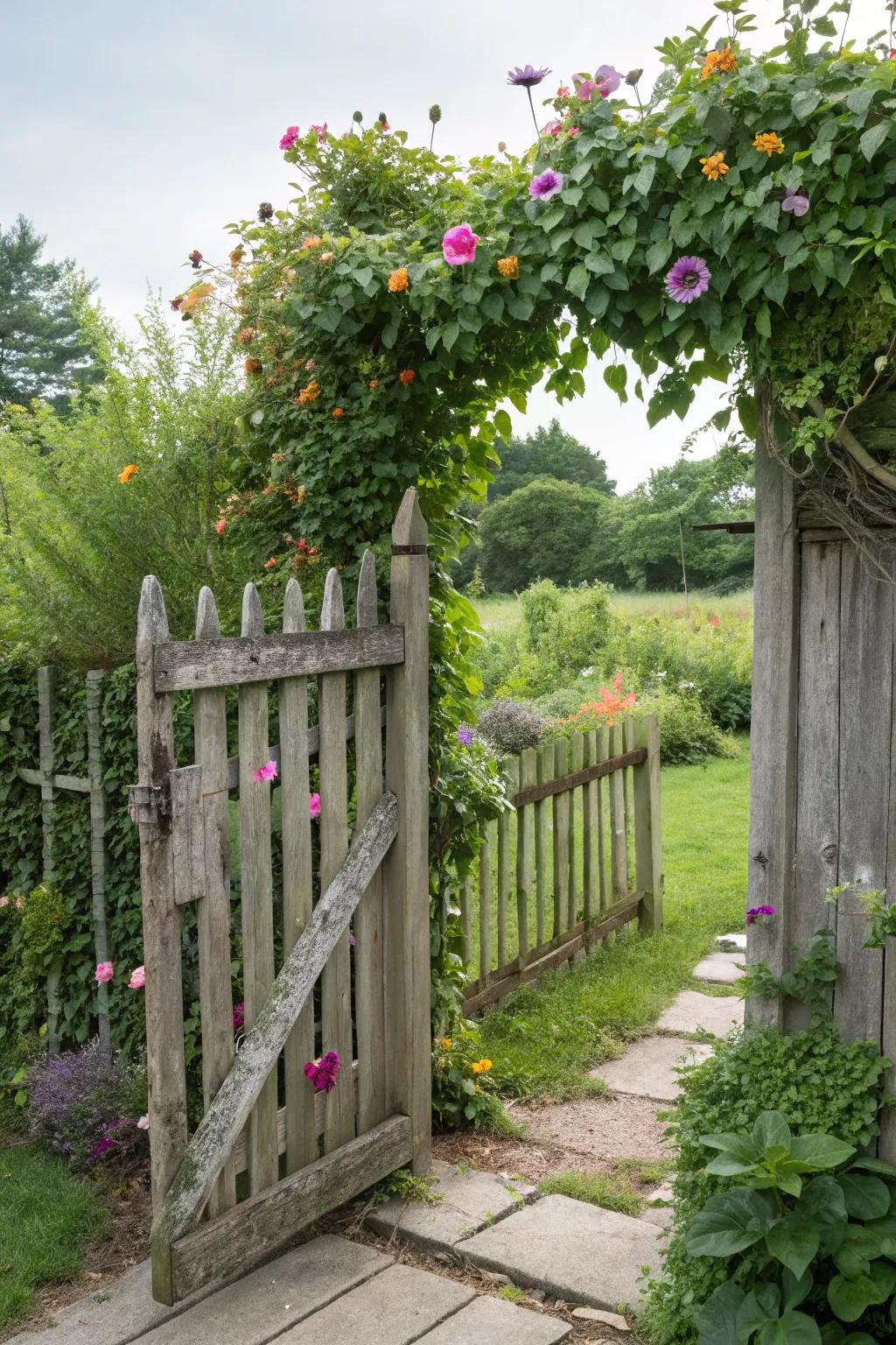 Wooden fences and gates add rustic charm.