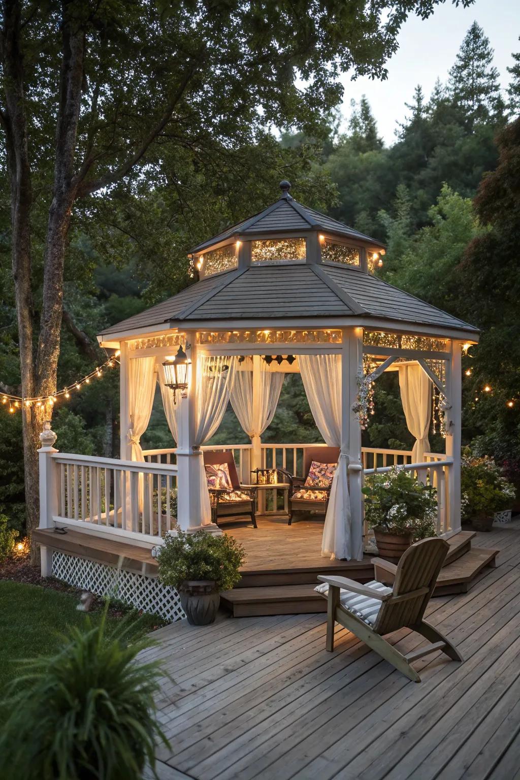 A gazebo transforms your deck into a cozy retreat with traditional elegance.