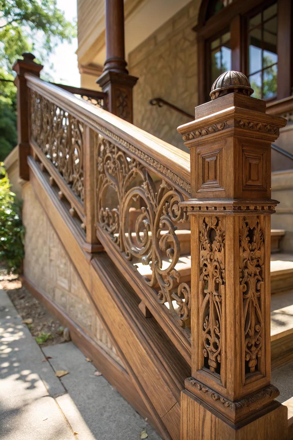 Intricate artisan craftsmanship in a detailed Craftsman railing.