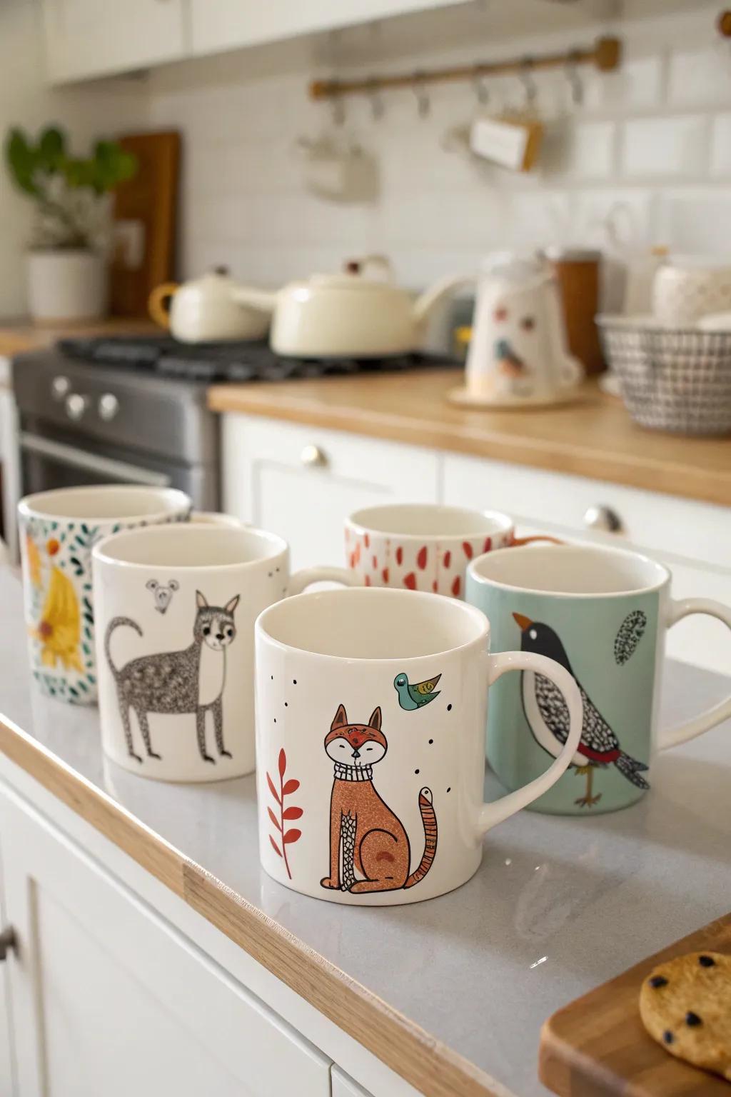 Brighten your mornings with playful ceramic mugs.