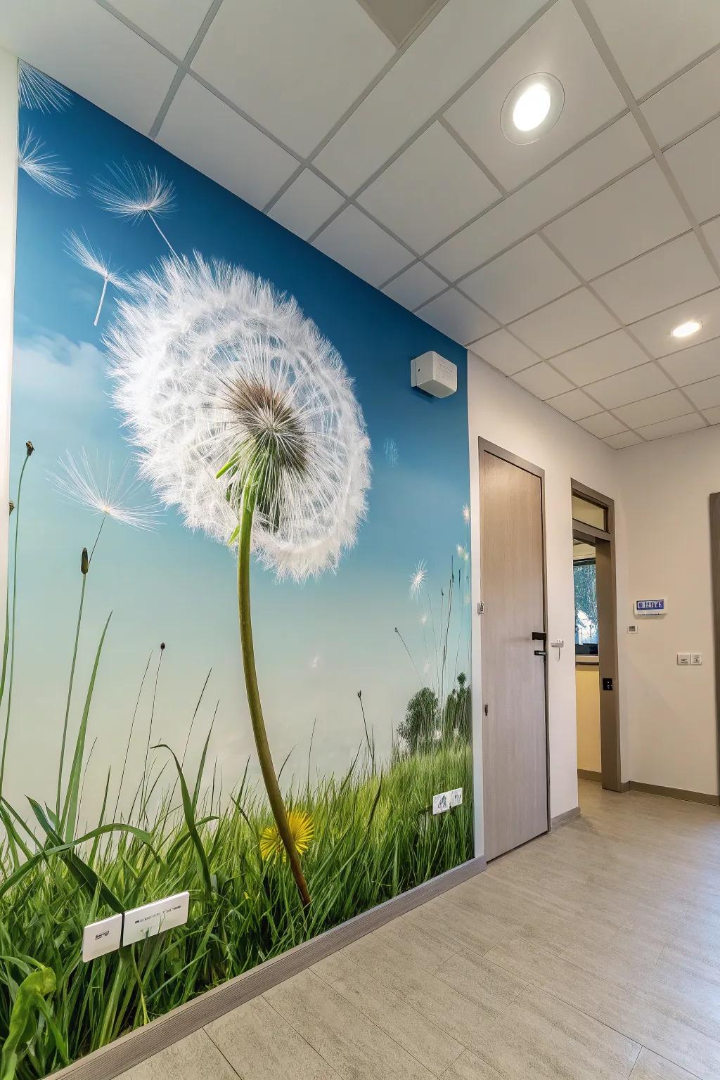 Dandelion murals bring the beauty of nature indoors.