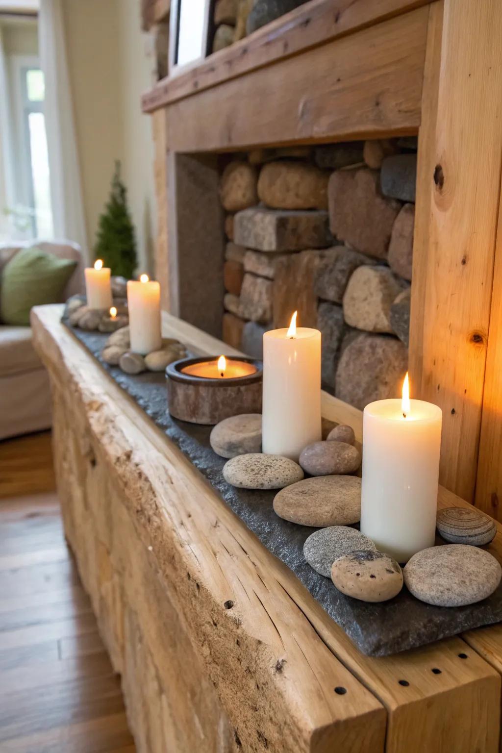 Create a warm and inviting atmosphere with rock candle holders.