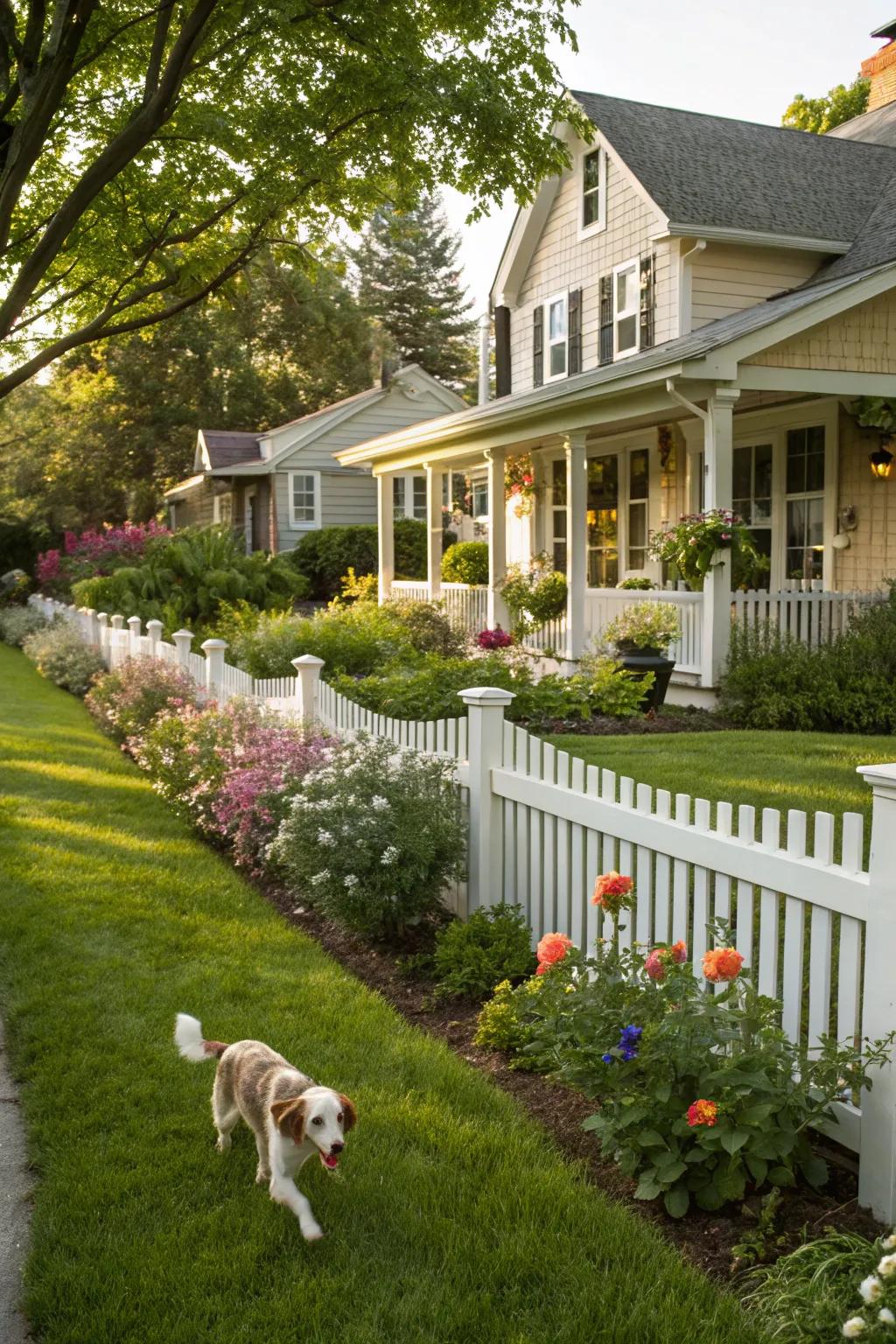 A classic picket fence offering a charming and safe environment.