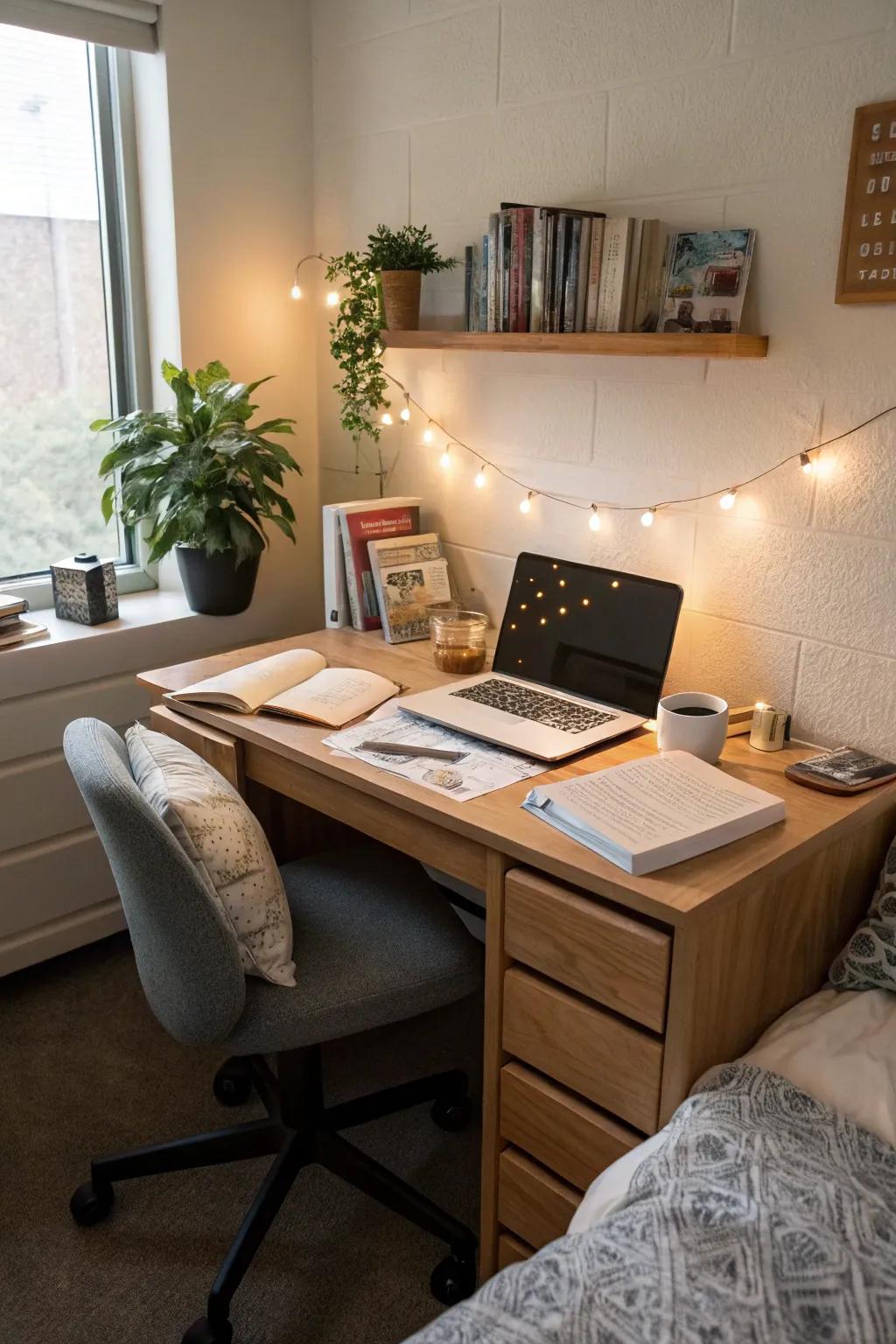 Create an efficient study space with functional furniture.