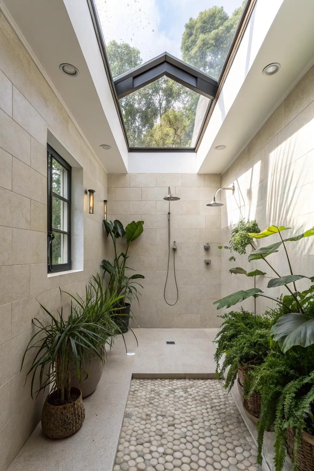 Bathe in natural light with a skylight-enhanced double shower.